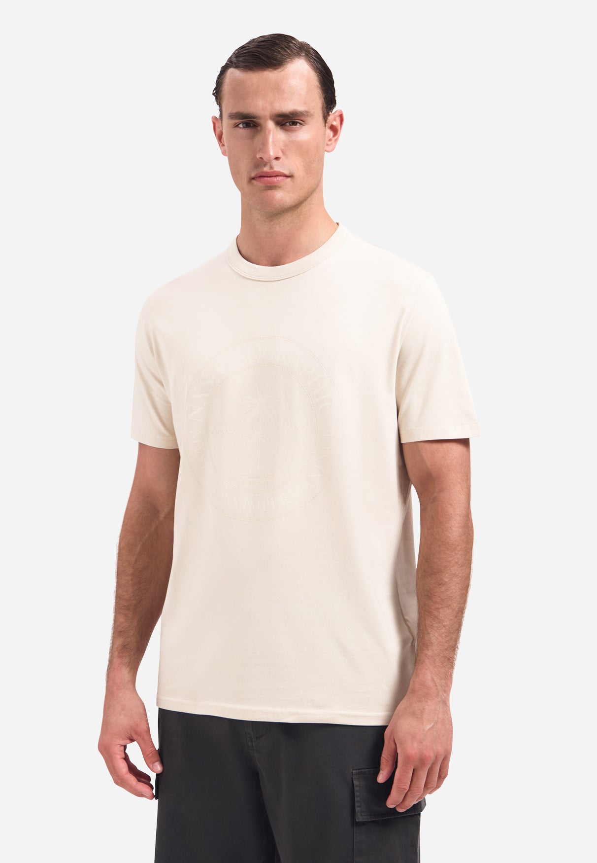 hort-sleeve crewneck T-shirt with print | Stone