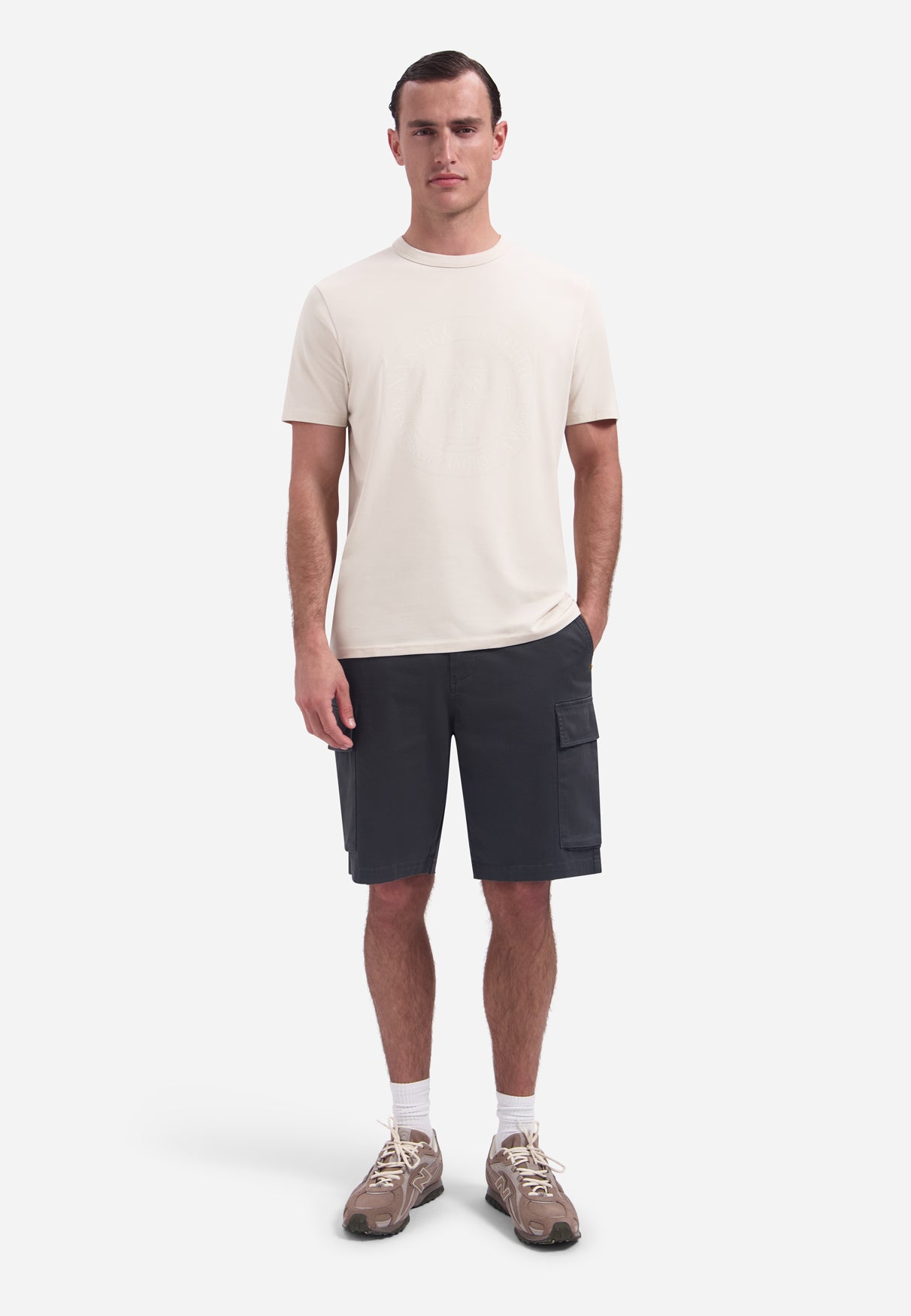 hort-sleeve crewneck T-shirt with print | Stone