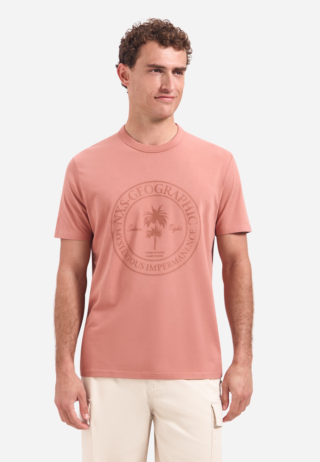hort-sleeve crewneck T-shirt with print | Coral