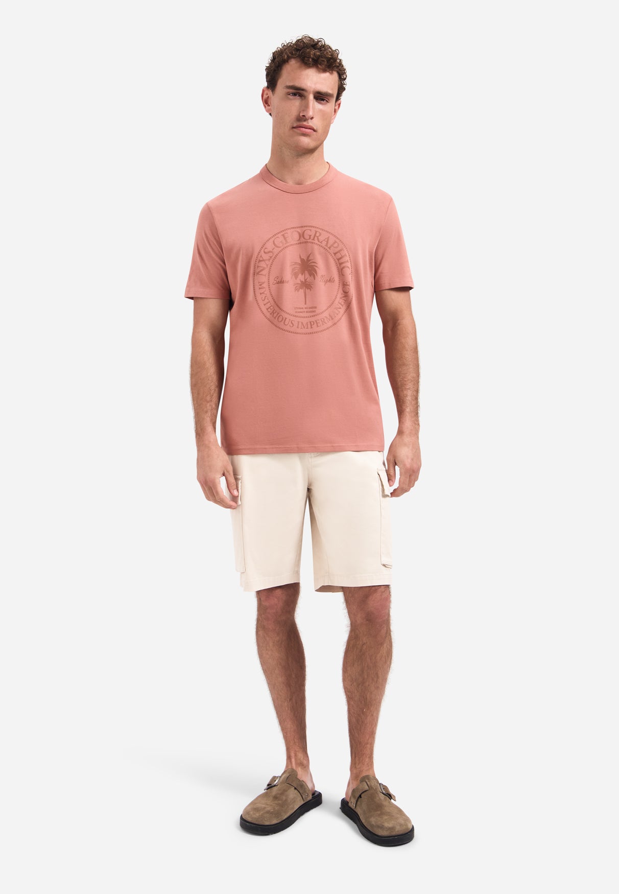 hort-sleeve crewneck T-shirt with print | Coral