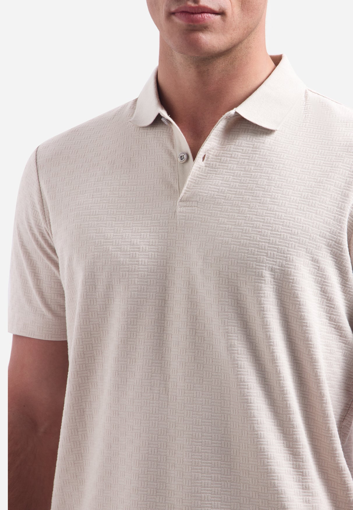 Short-sleeve structured V-neck polo | Stone