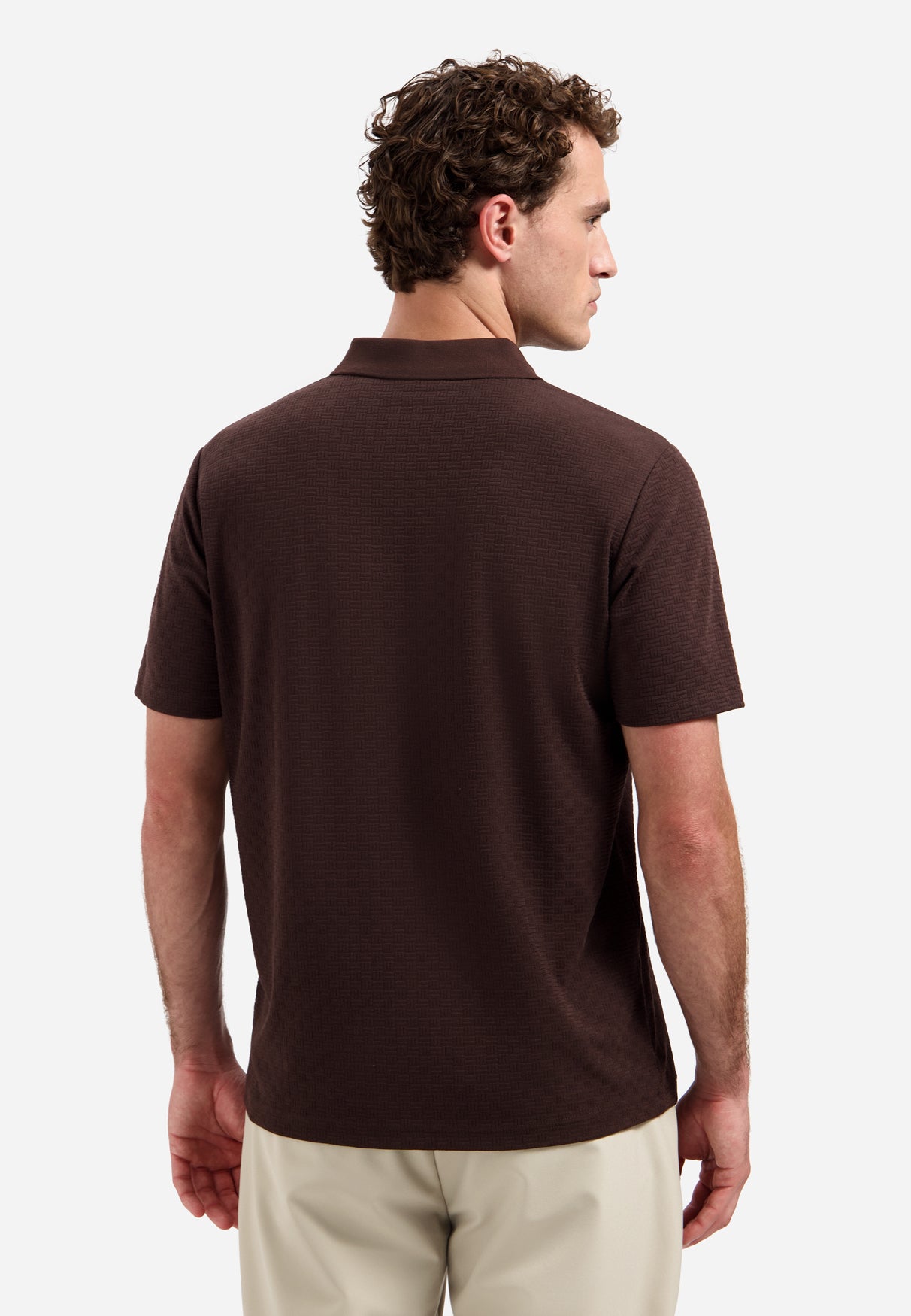 Short-sleeve structured V-neck polo | Dark Brown