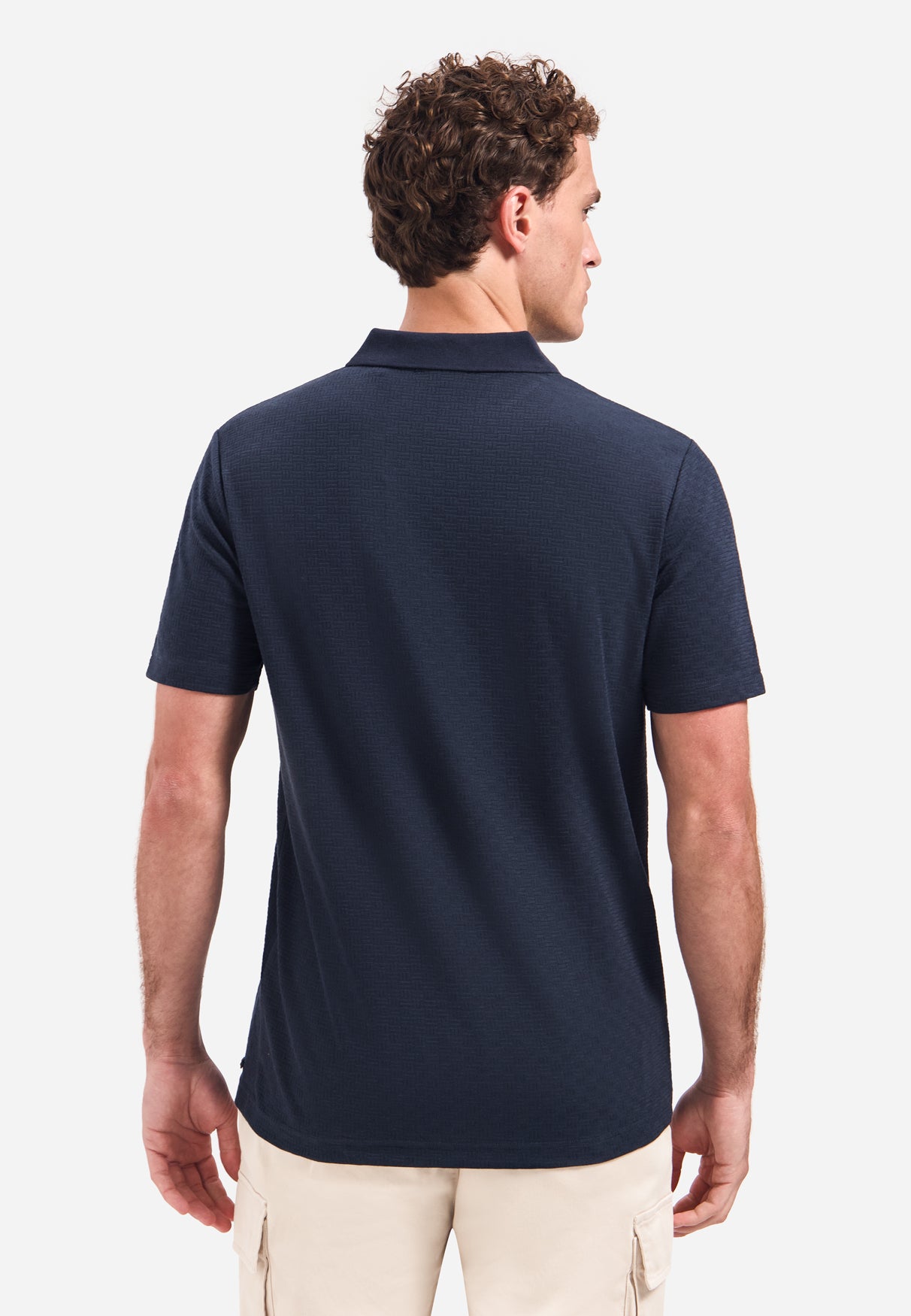 Short-sleeve structured V-neck polo | Night