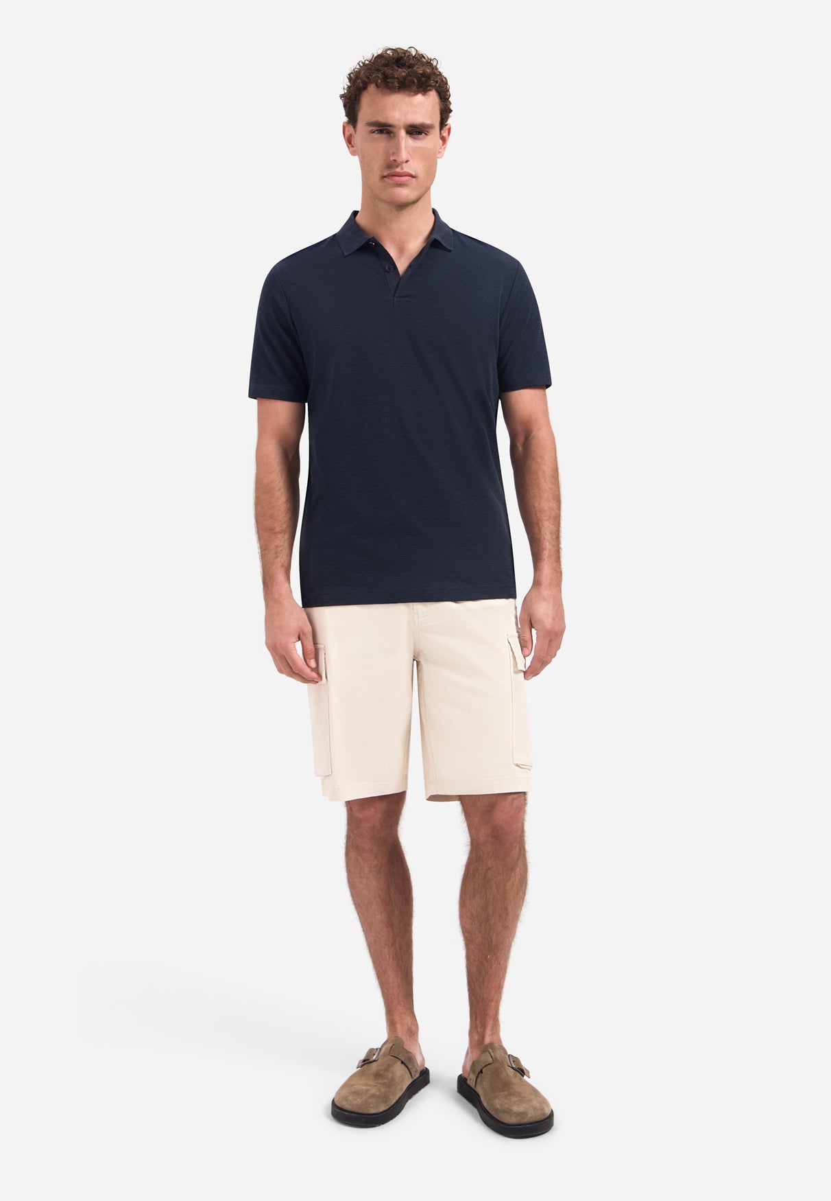 Short-sleeve structured V-neck polo | Night