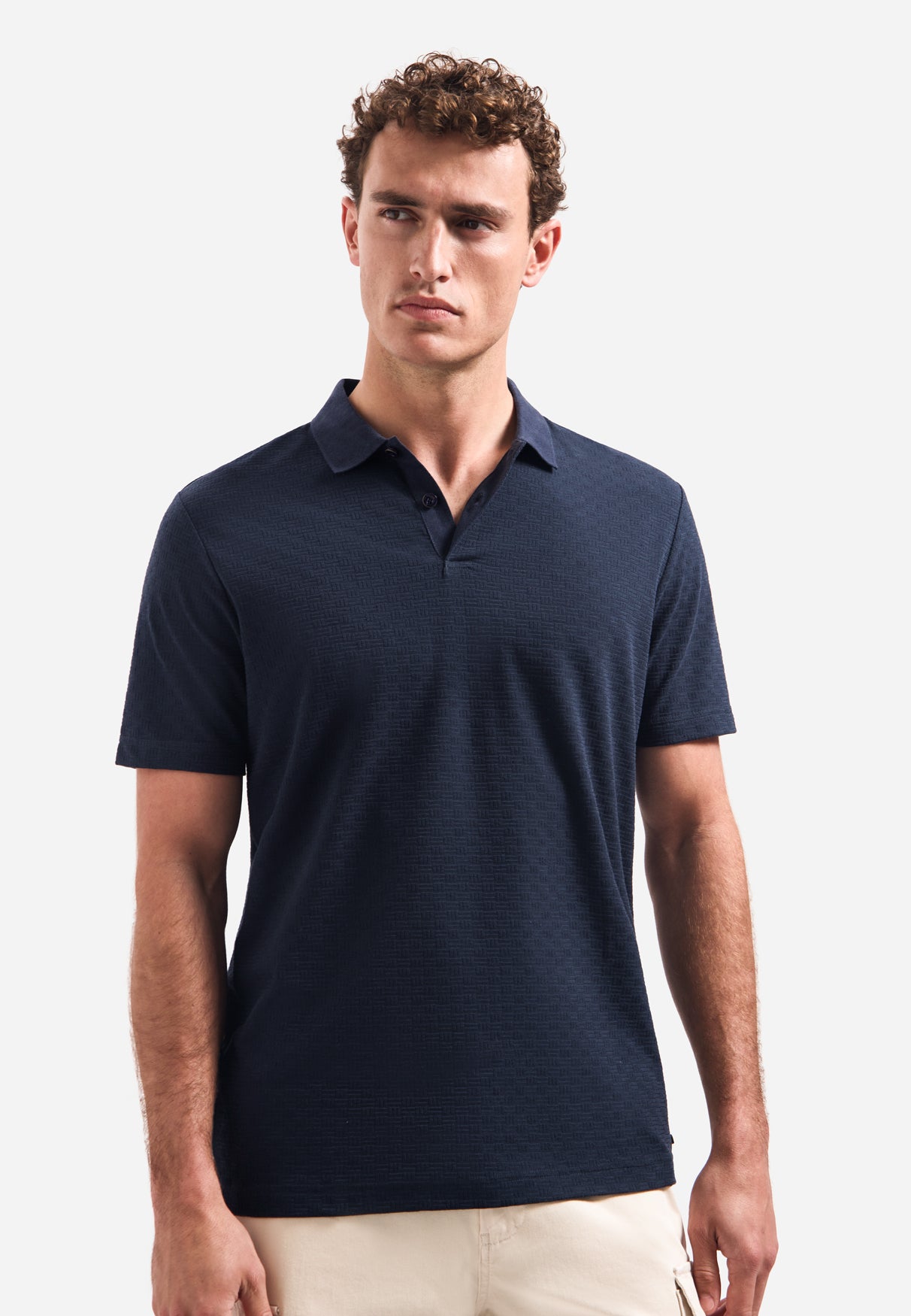 Short-sleeve structured V-neck polo | Night