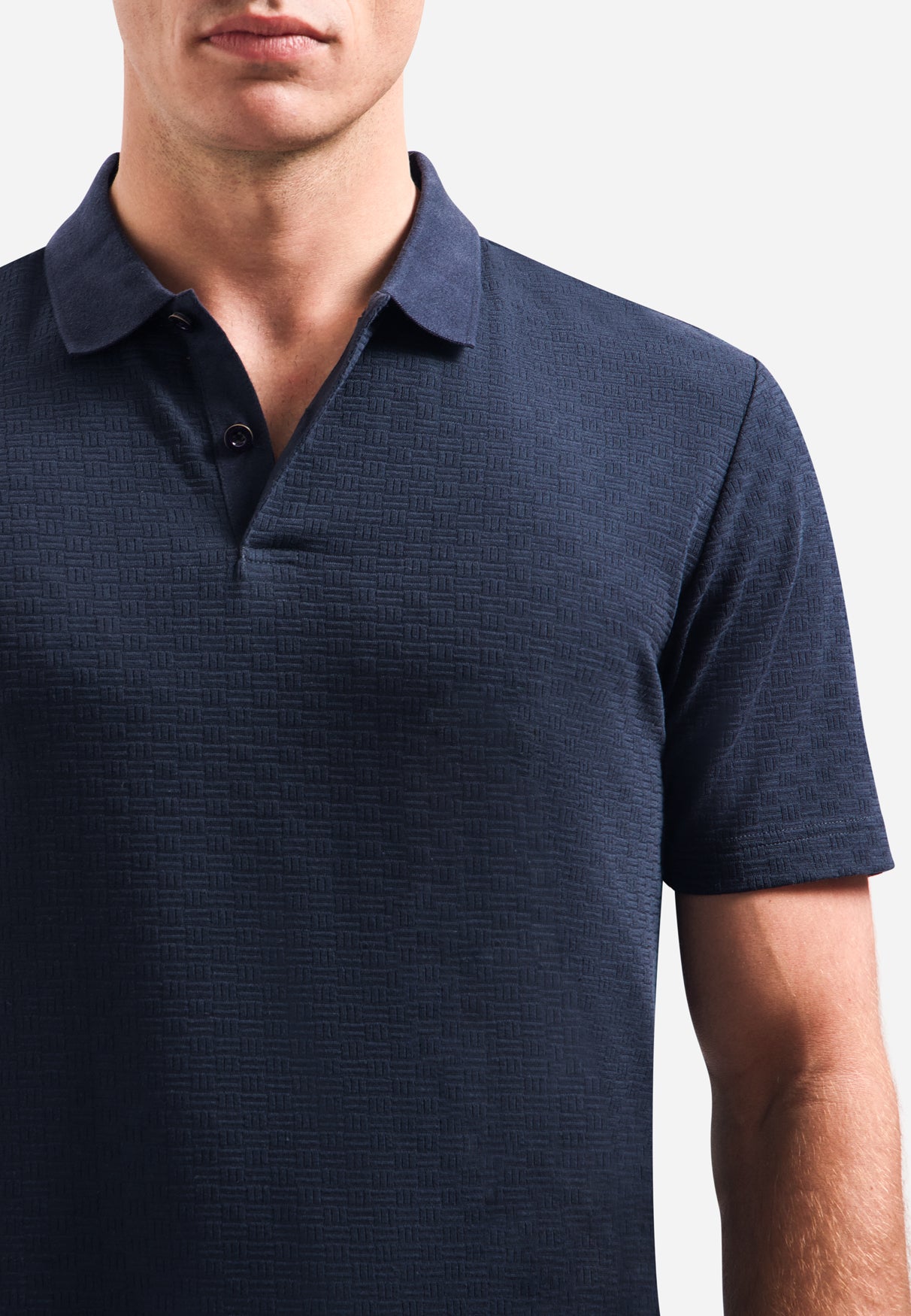 Short-sleeve structured V-neck polo | Night