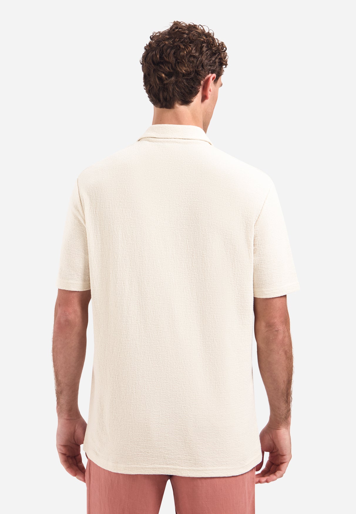 Short-sleeve V-neck polo with a zip-front | Stone