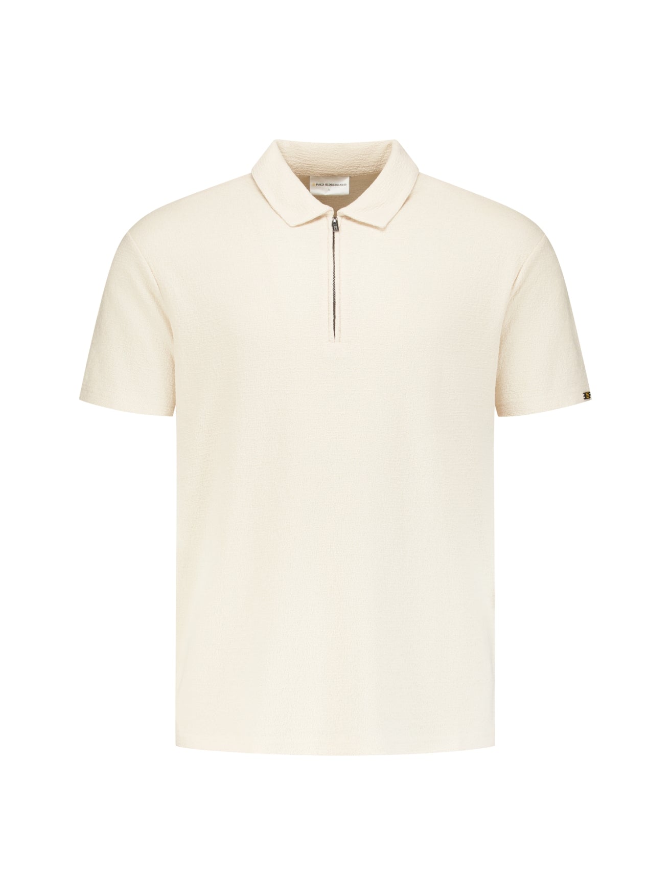 Short-sleeve V-neck polo with a zip-front | Stone