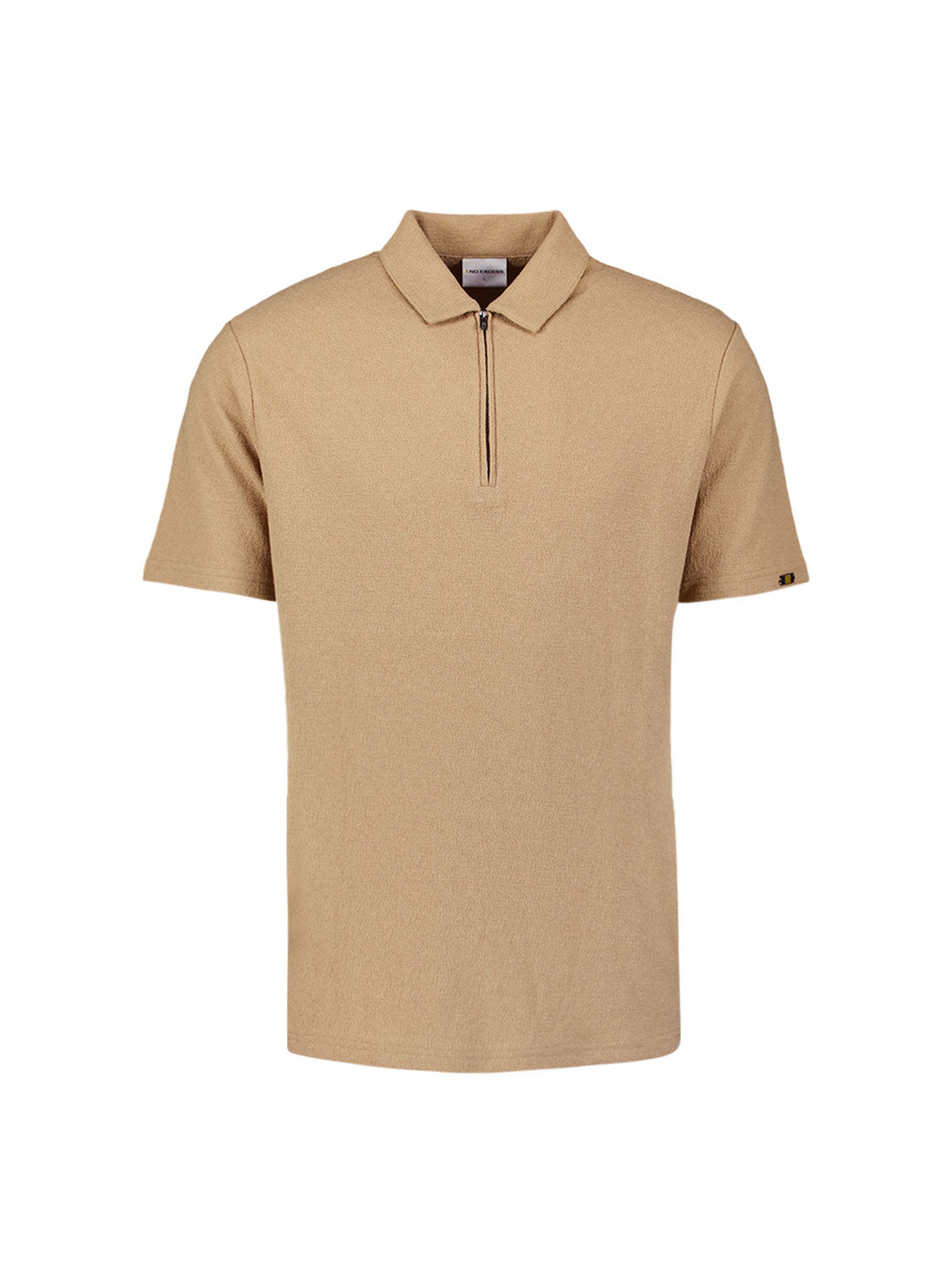 Short-sleeve V-neck polo with a zip-front | Sand