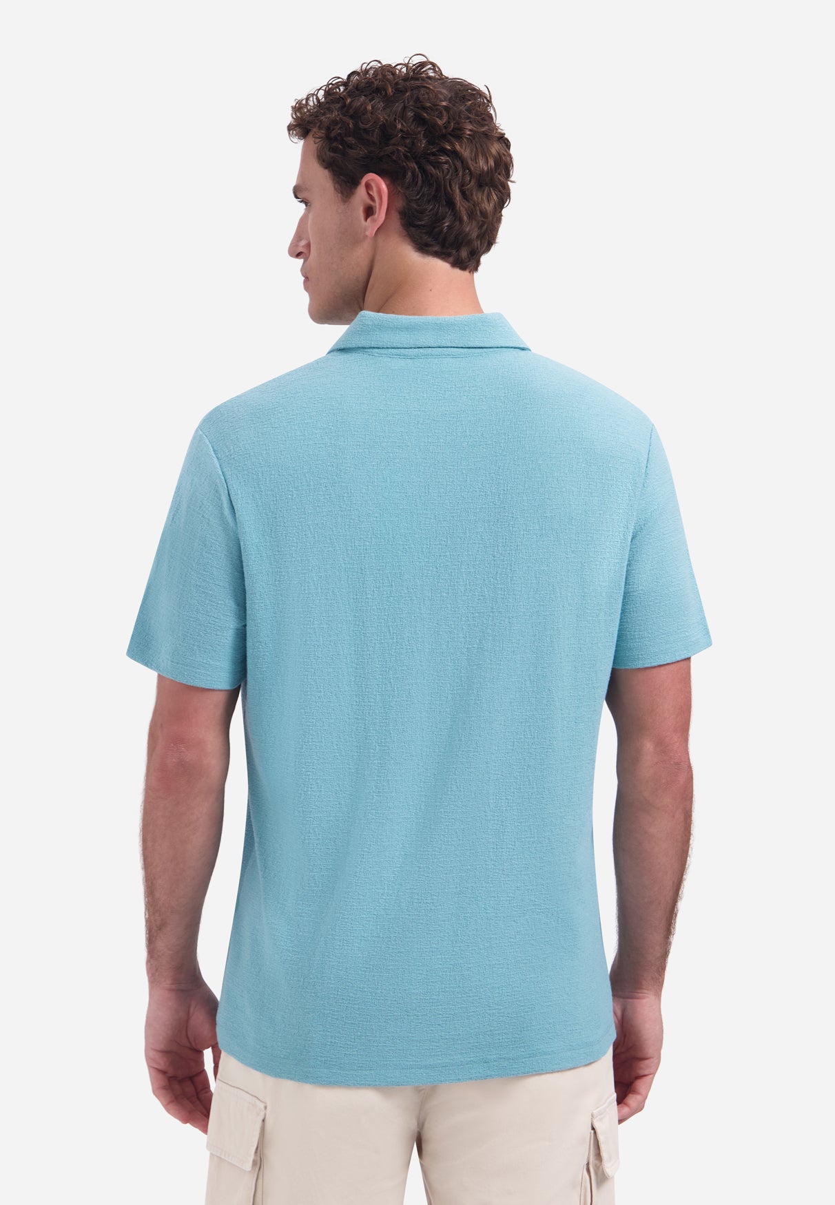 Short-sleeve textured V-neck polo | Seablue