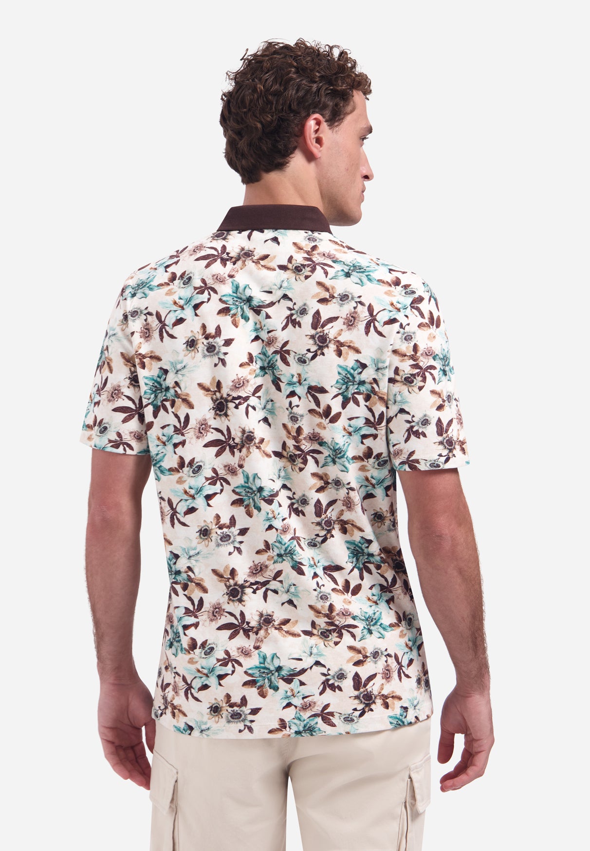 Short-sleeve polo with V-neck and floral print | Seablue