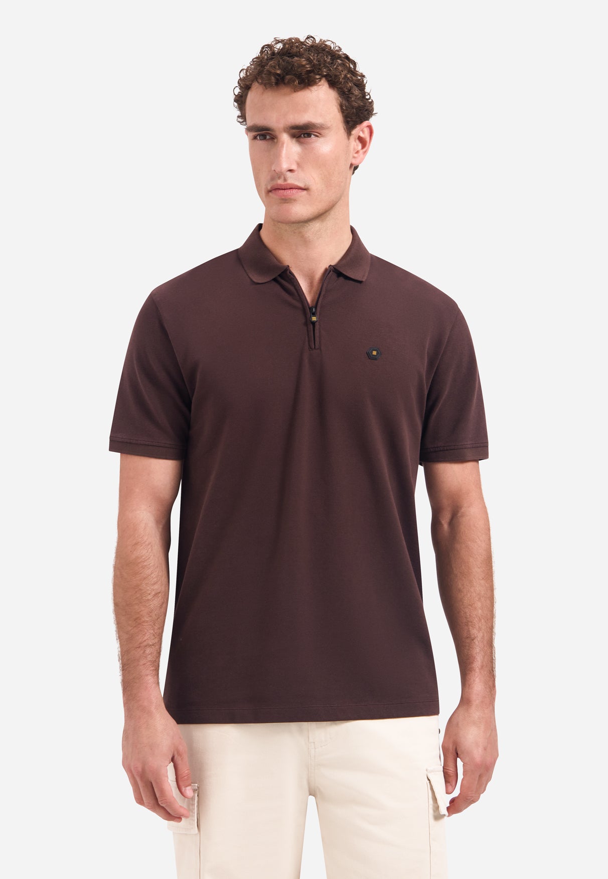 Short-sleeve half-zip polo | Dark Brown