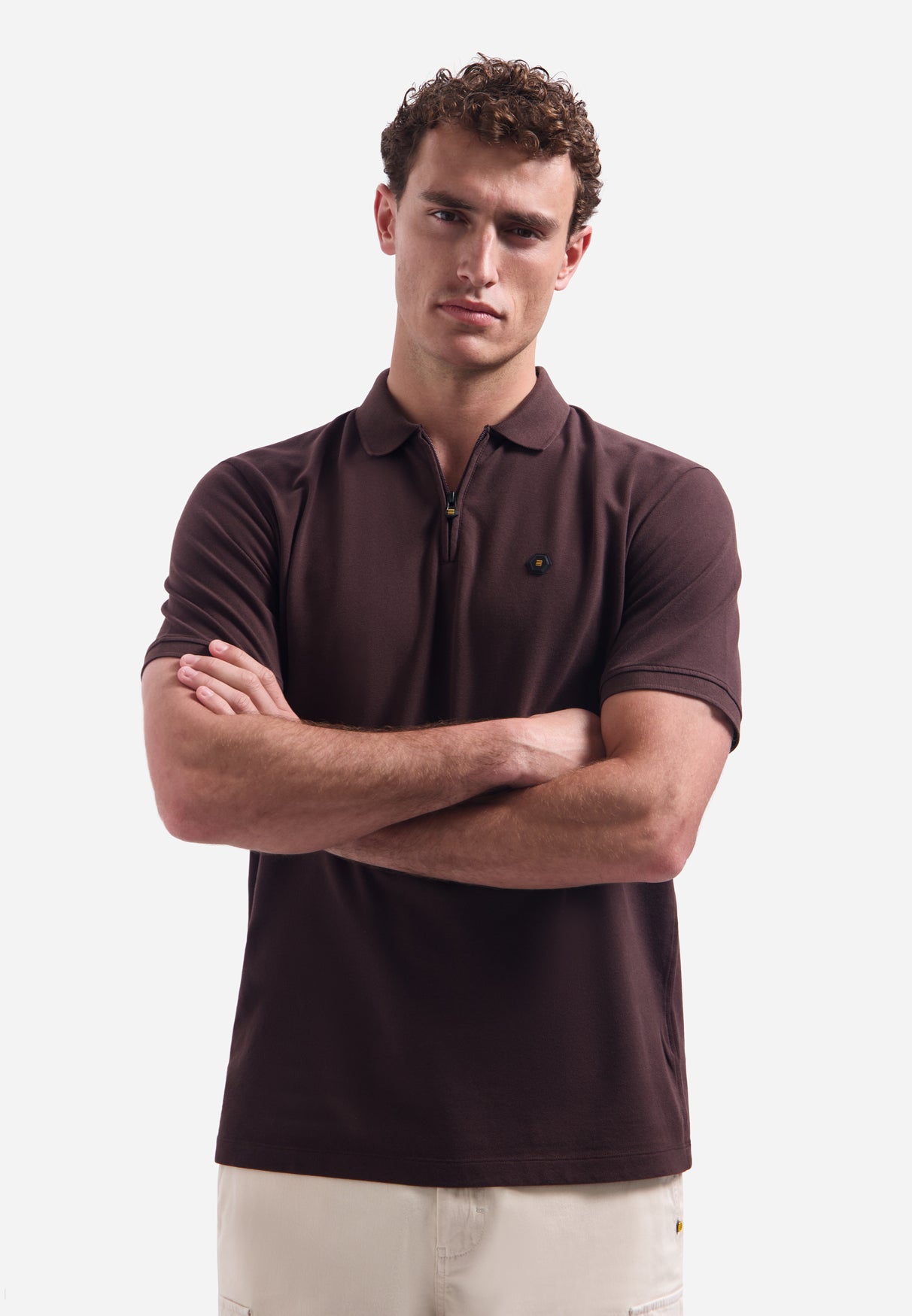 Short-sleeve half-zip polo | Dark Brown