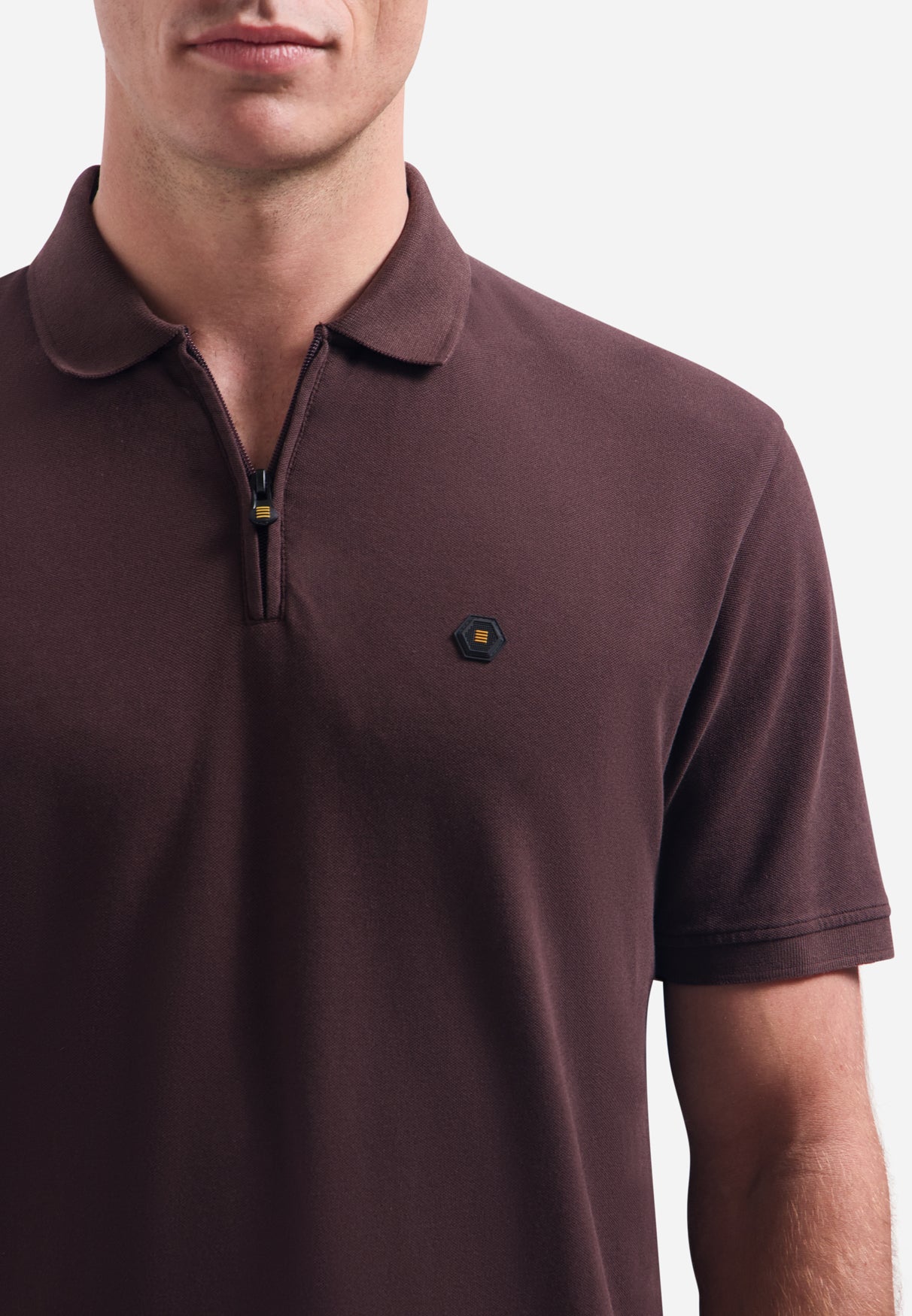 Short-sleeve half-zip polo | Dark Brown