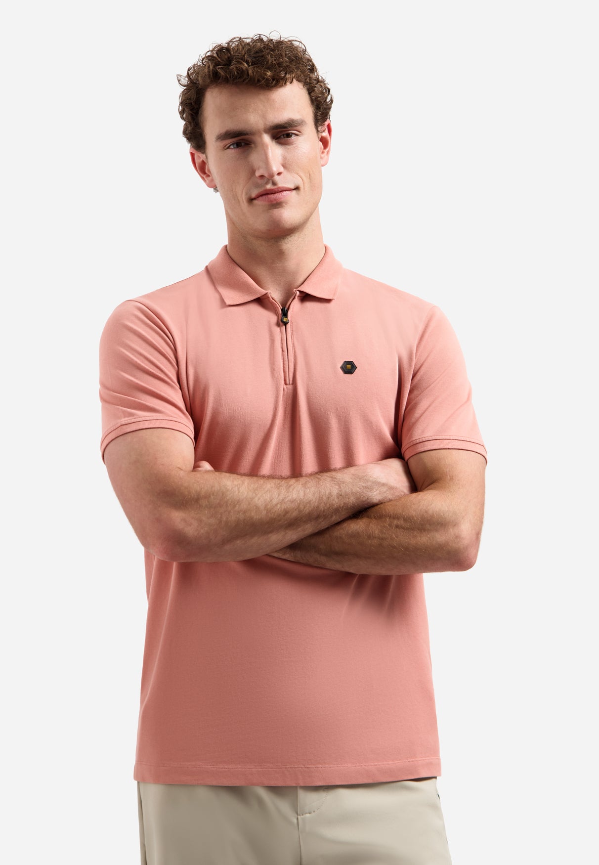Short-sleeve half-zip polo | Coral