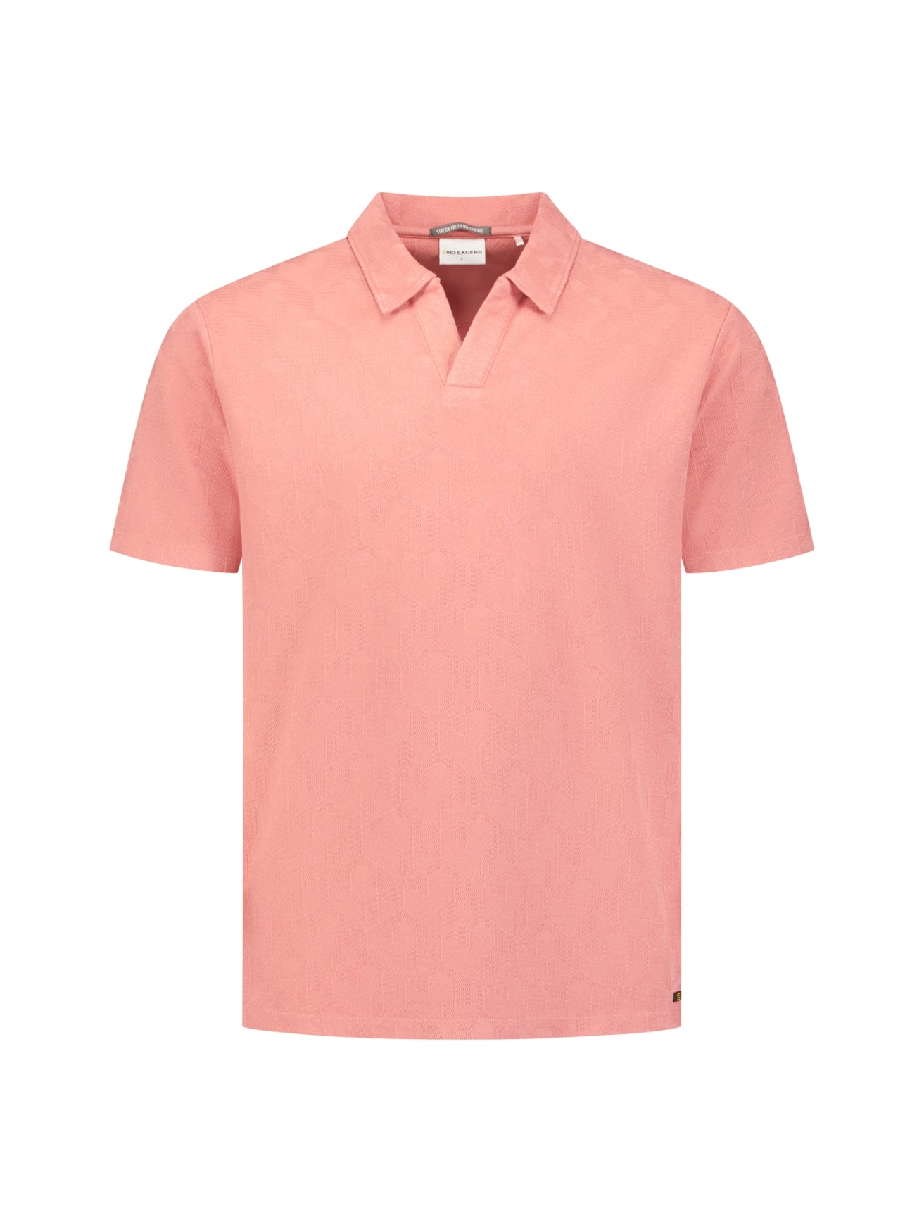 Short-sleeve V-neck polo with jacquard print | Coral
