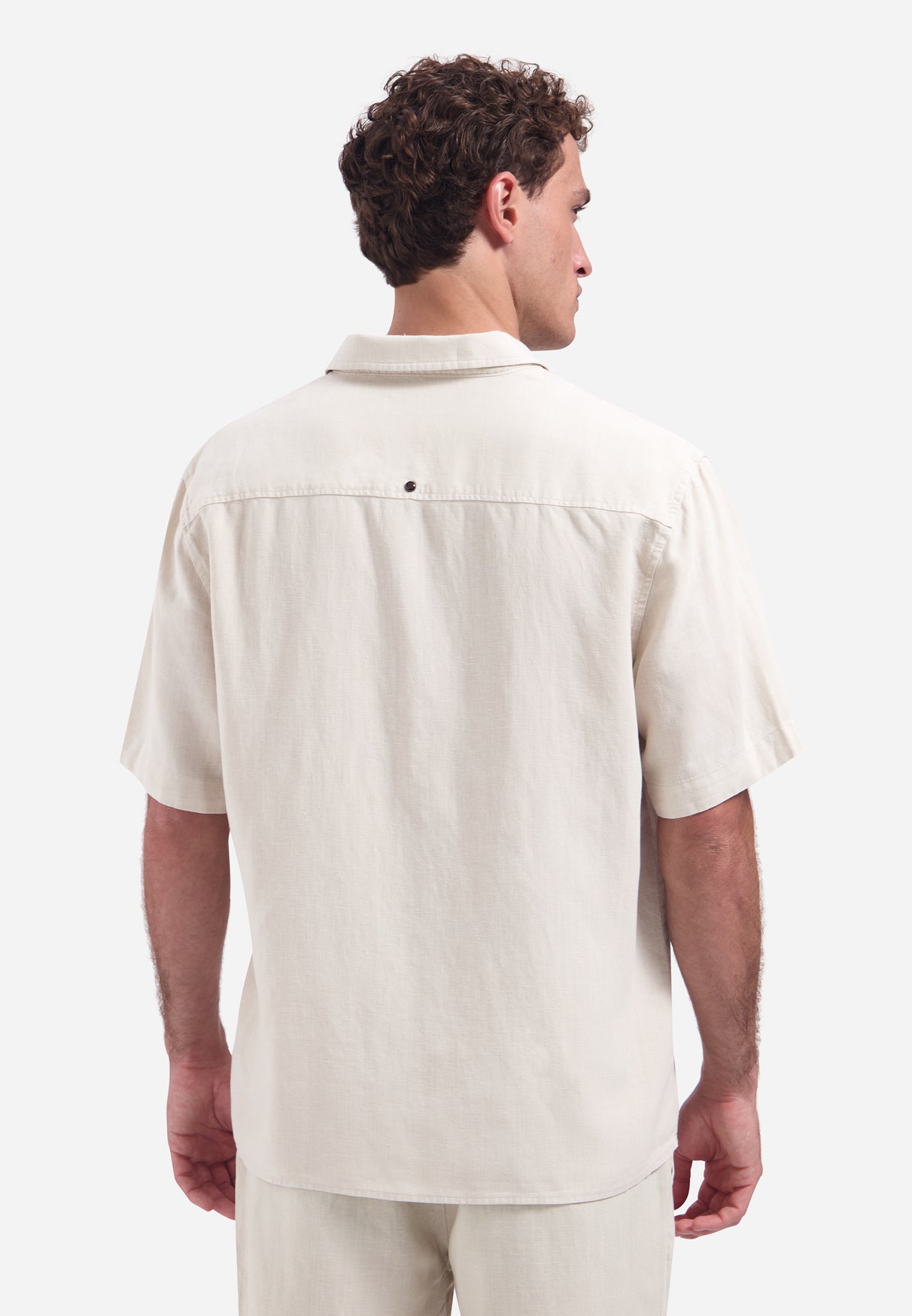 Short-sleeve linnen blend shirt | Stone