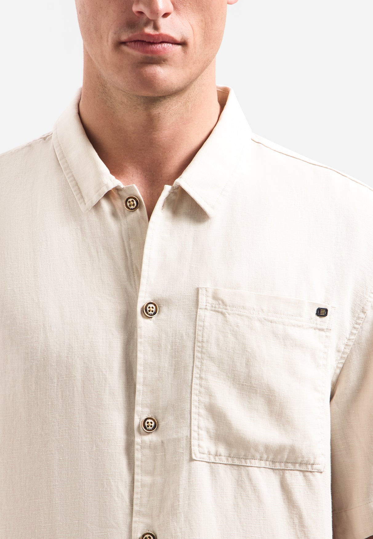 Short-sleeve linnen blend shirt | Stone
