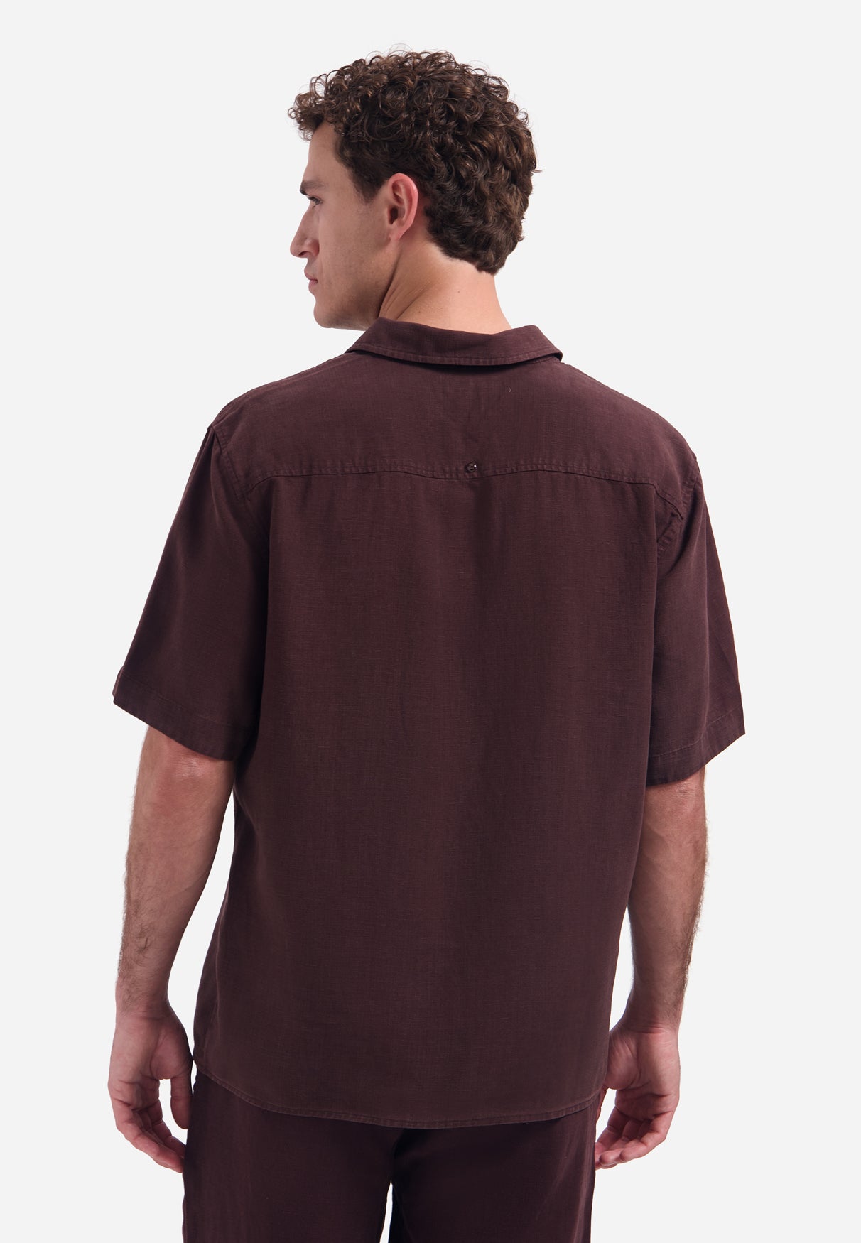Short-sleeve linnen blend shirt | Dark Brown
