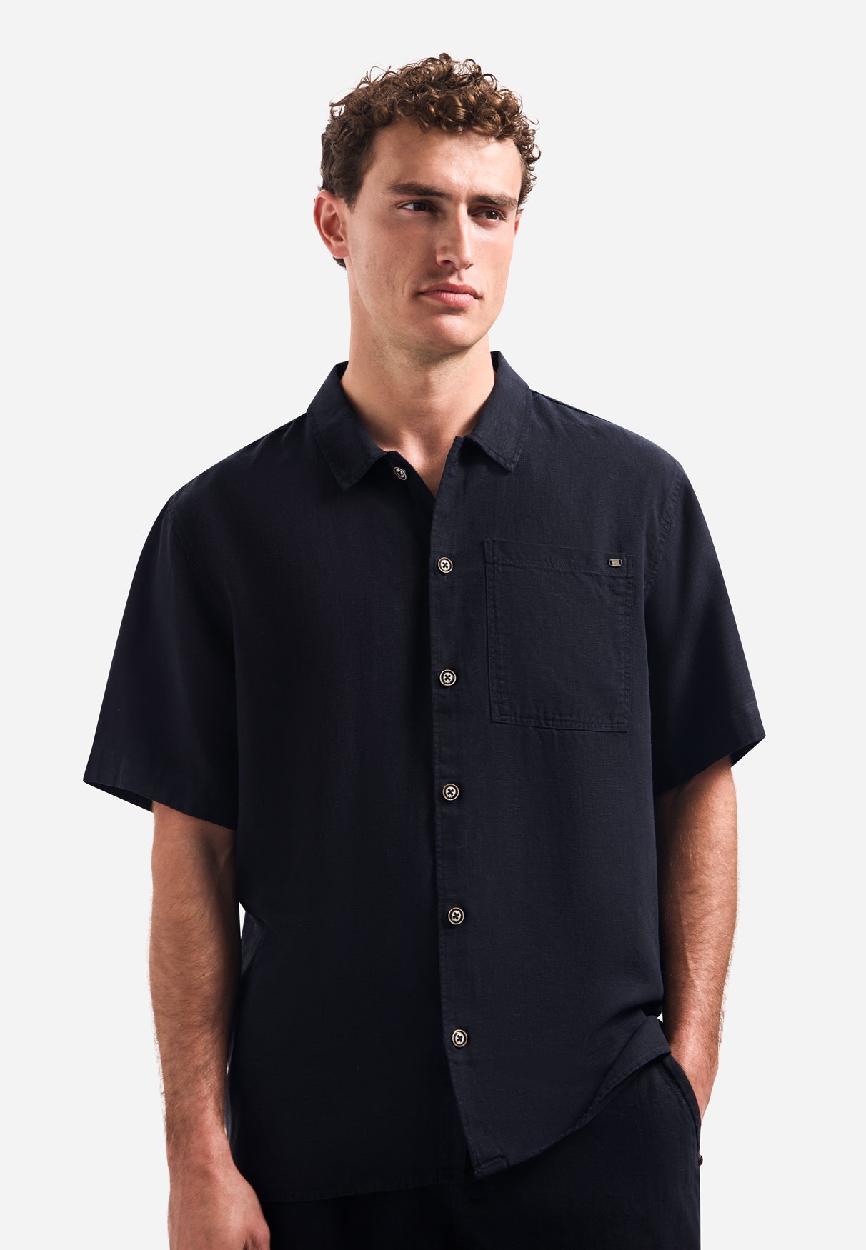 Short-sleeve linnen blend shirt | Night