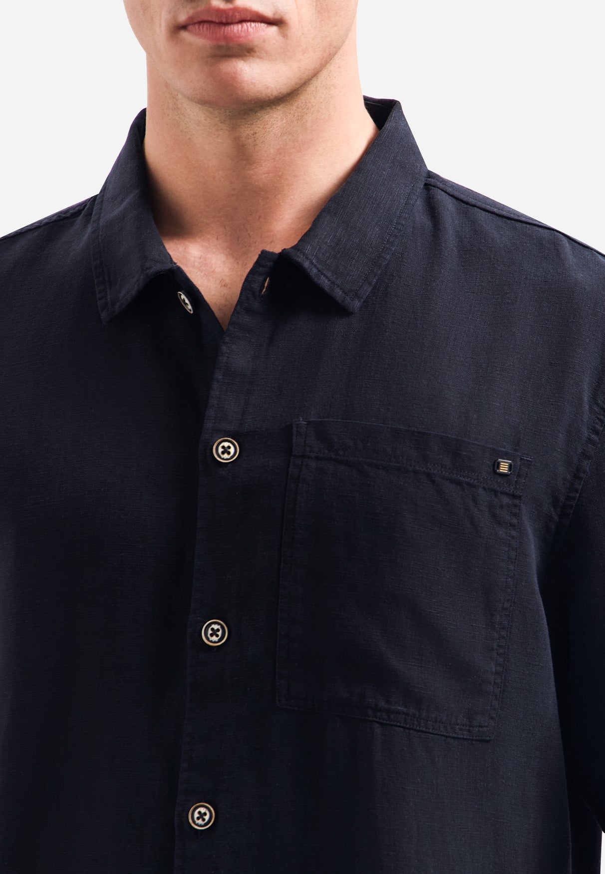 Short-sleeve linnen blend shirt | Night