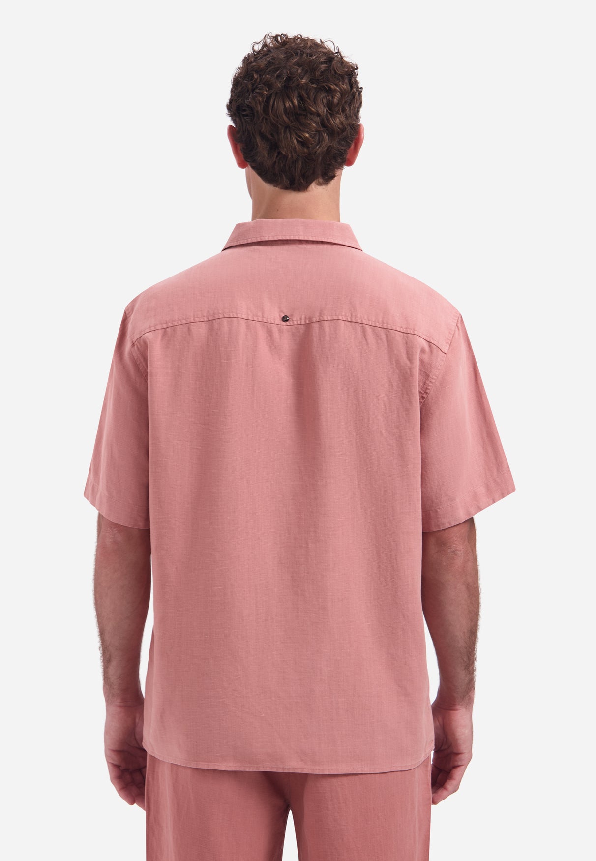 Short-sleeve linnen blend shirt | Coral