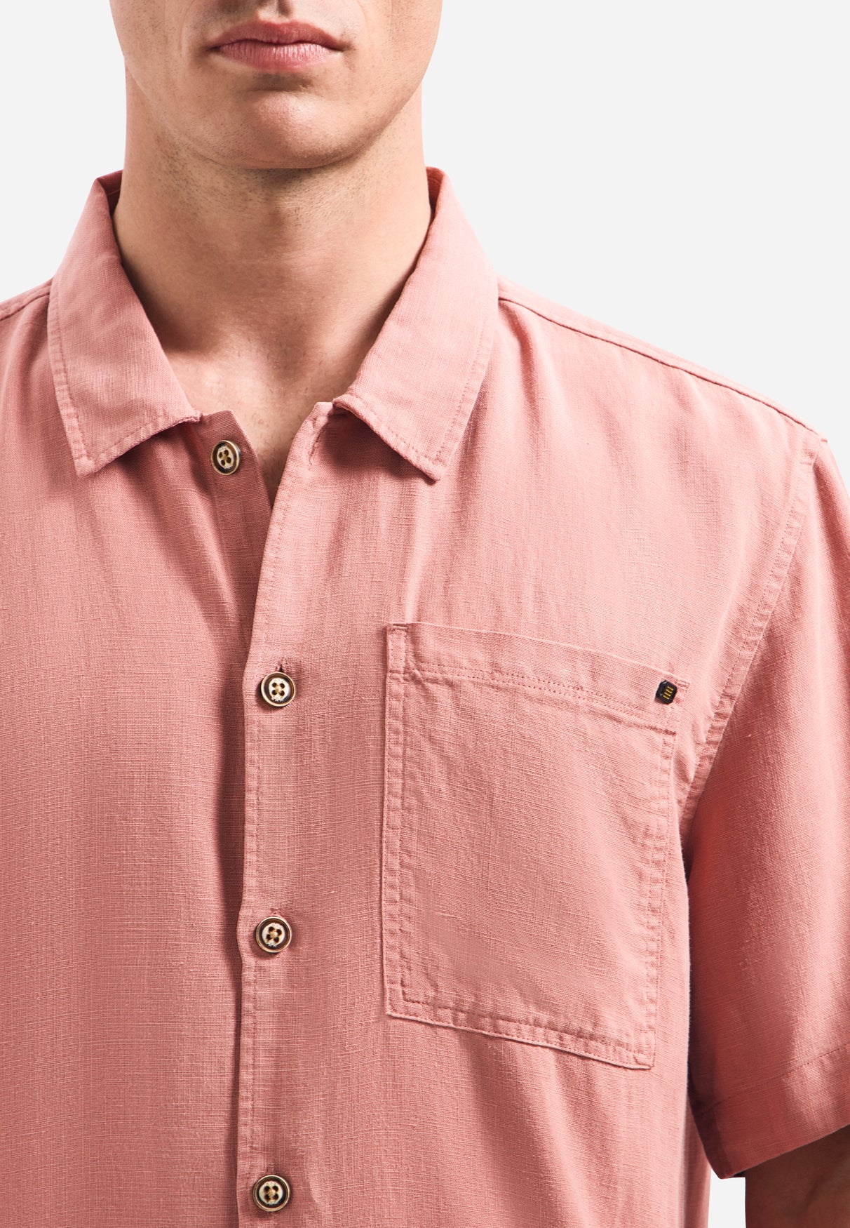 Short-sleeve linnen blend shirt | Coral
