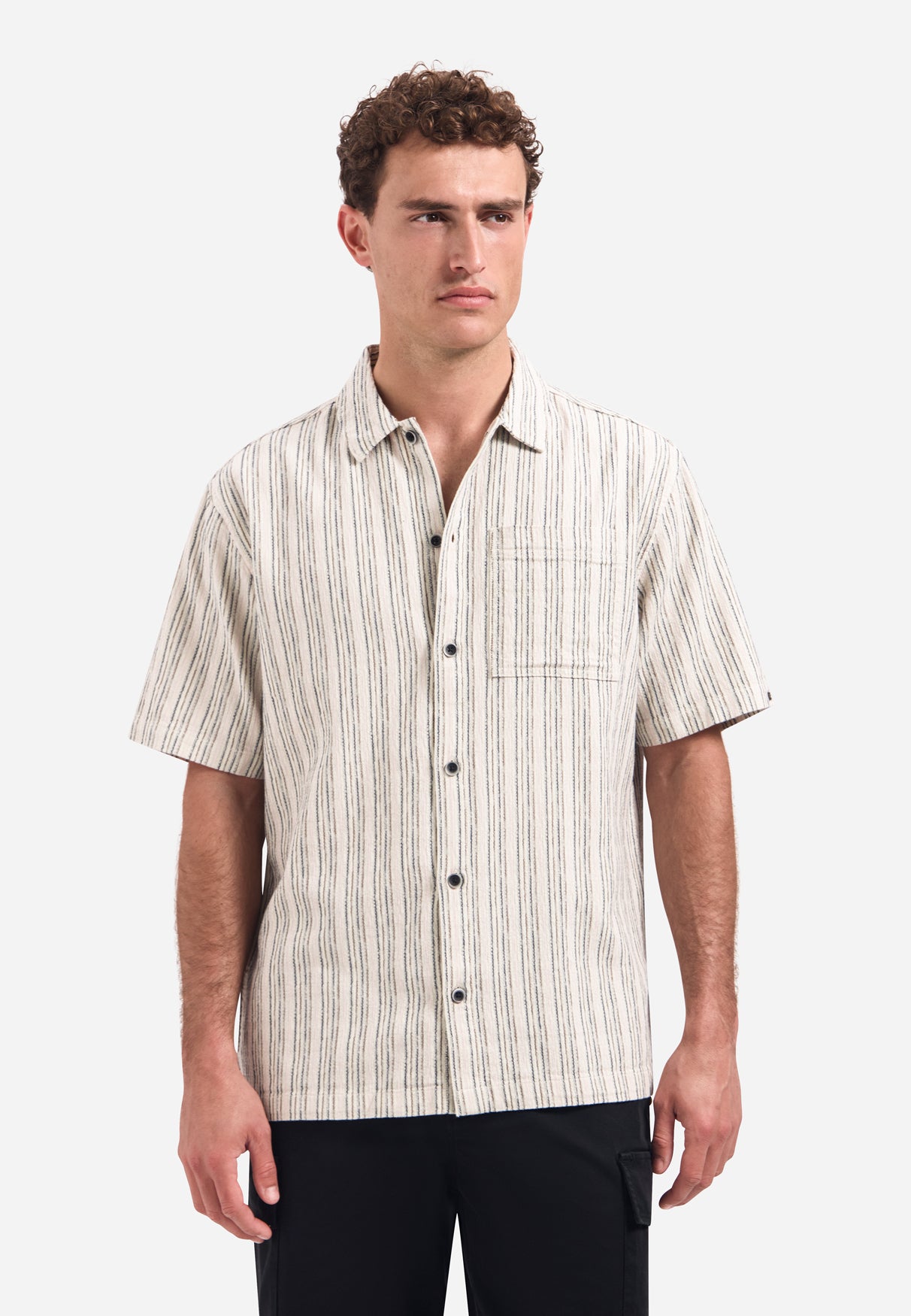 Short-sleeve multi-color striped shirt | Stone