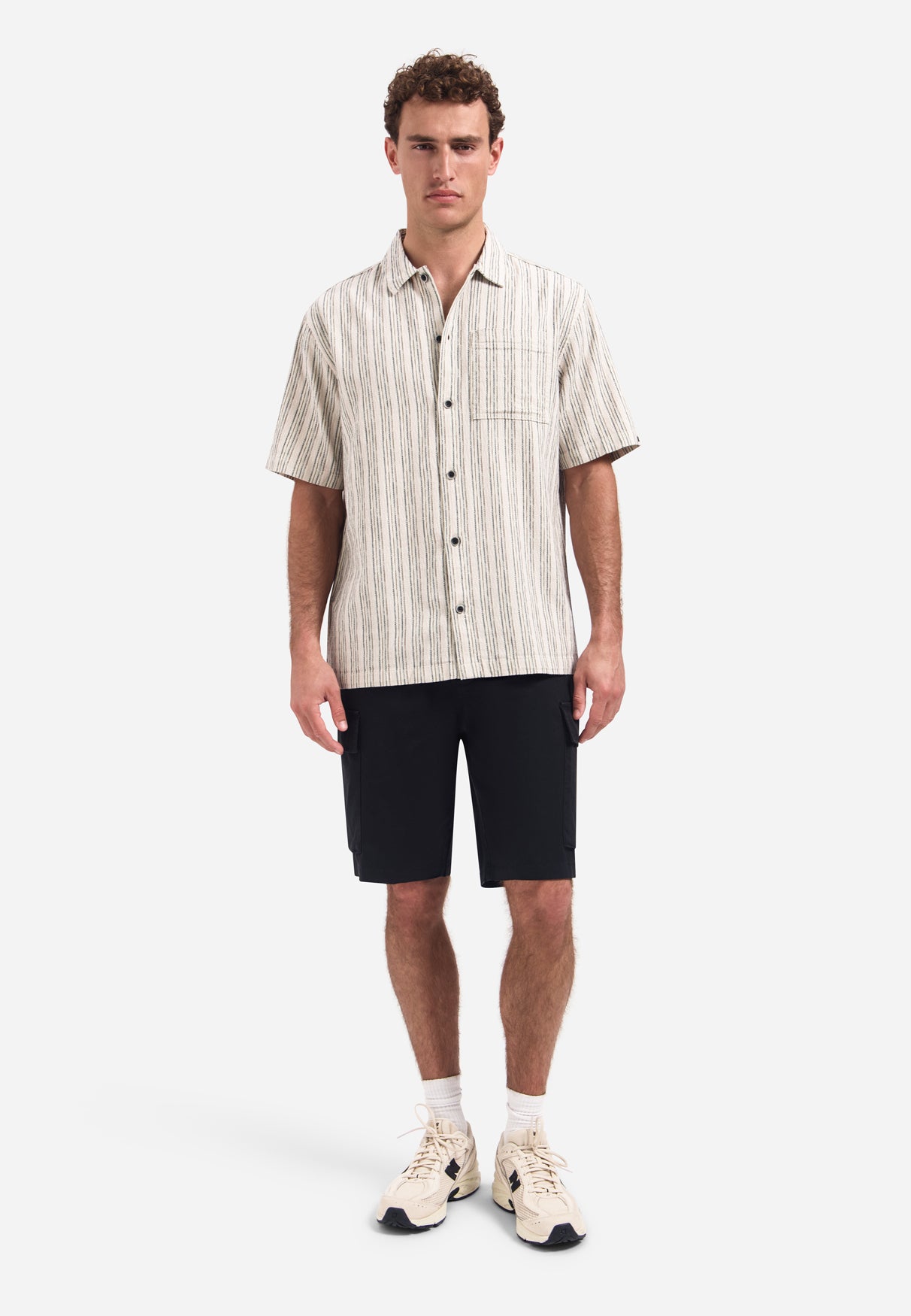 Short-sleeve multi-color striped shirt | Stone