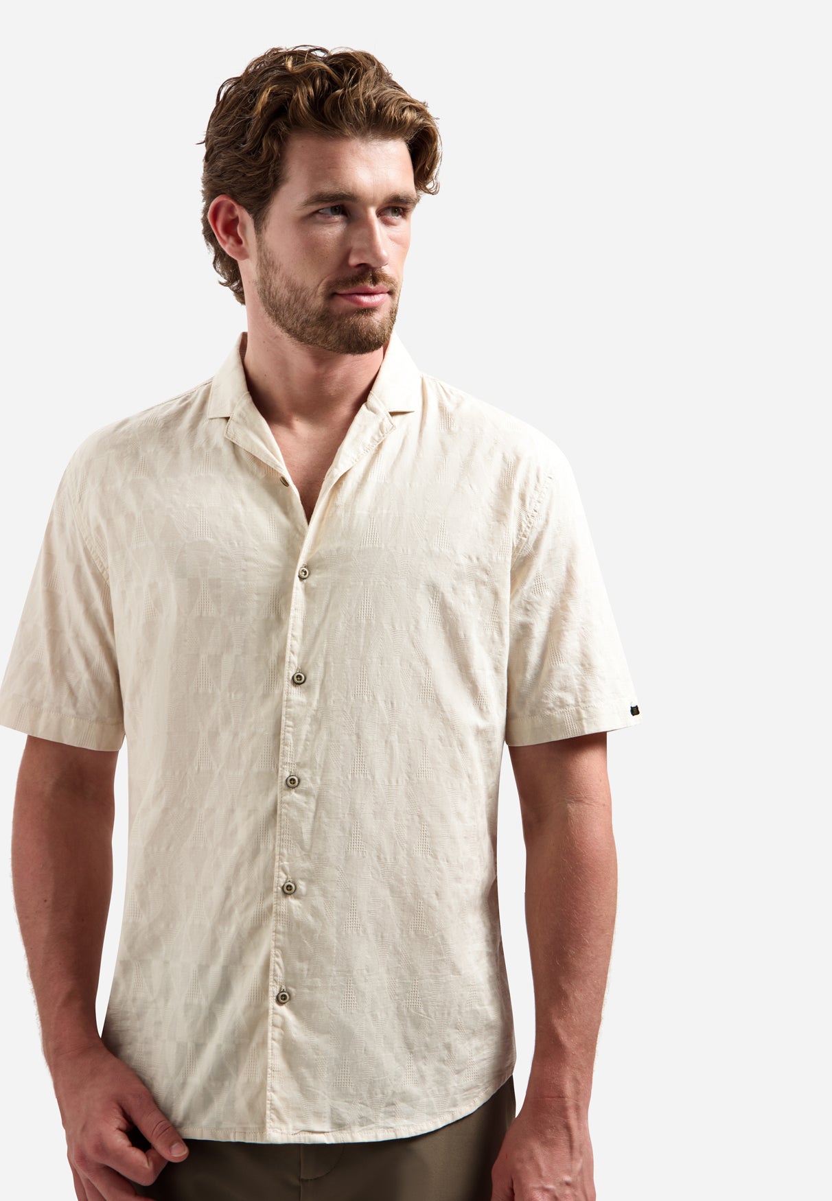 Short-sleeve jacquard shirt | Stone