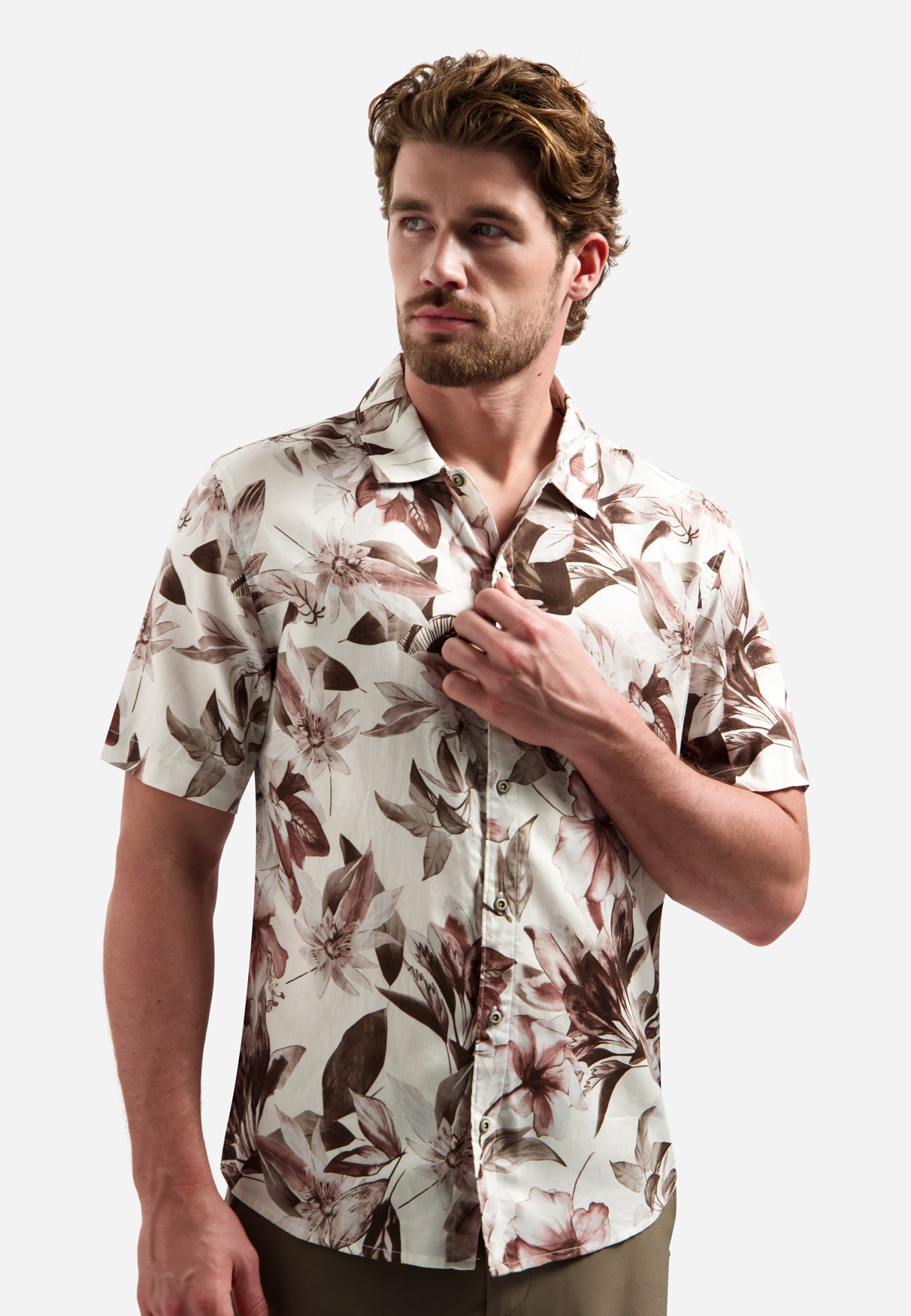 Short-sleeve shirt with a floral print | Coral
