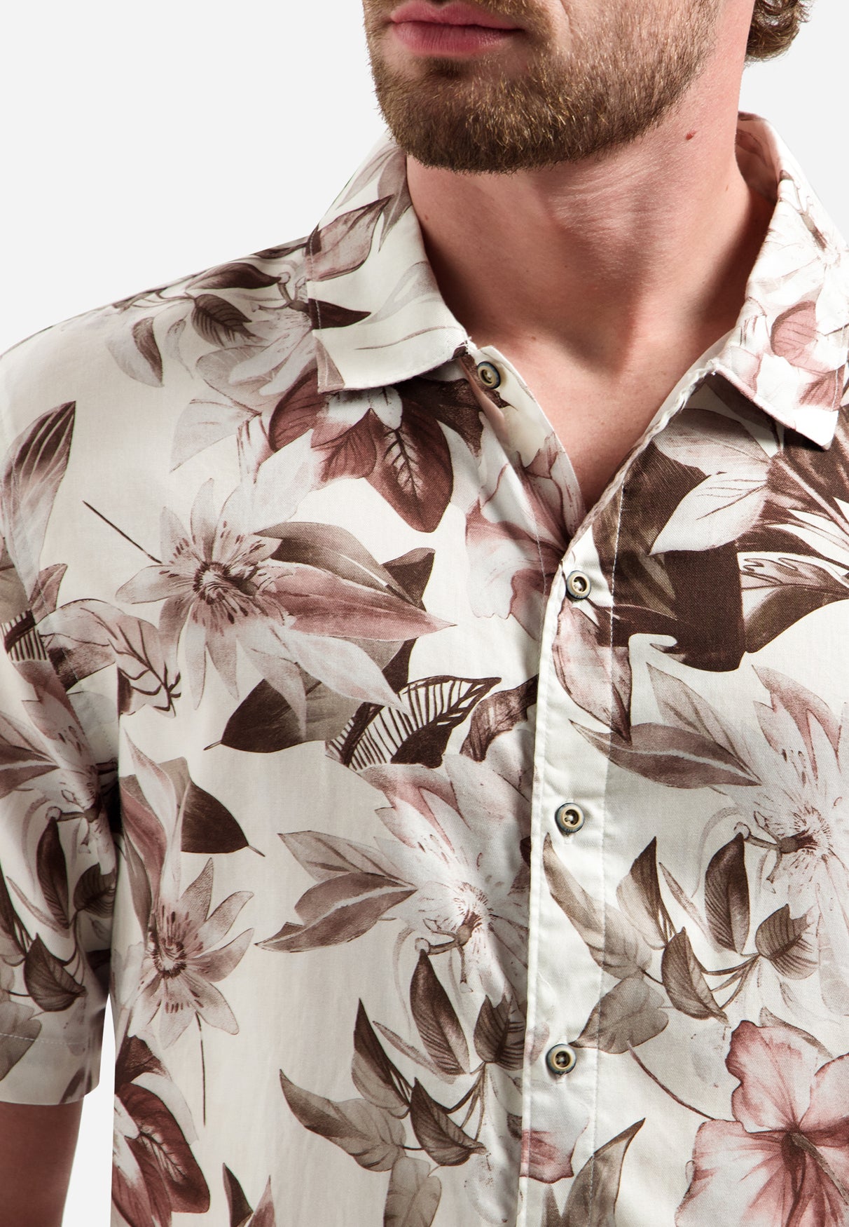 Short-sleeve shirt with a floral print | Coral
