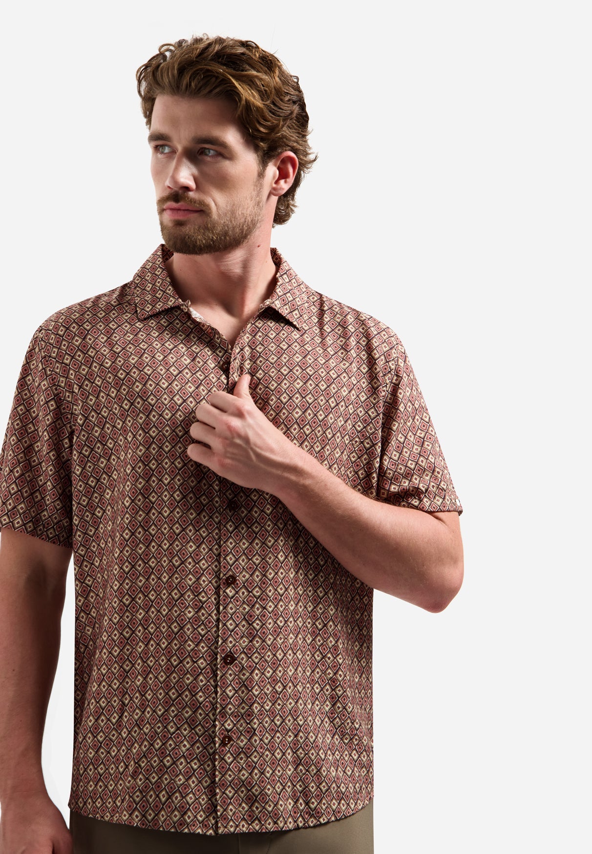 Short-sleeve shirt with an all-over print | Coral