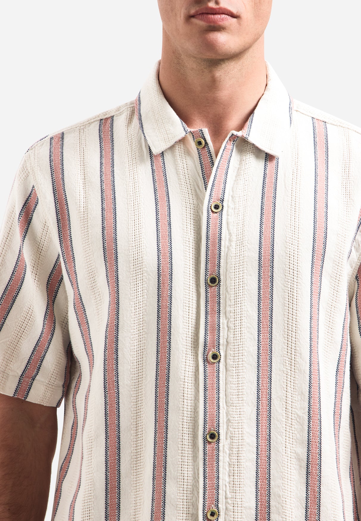 Short-sleeve shirt with stripes | Coral