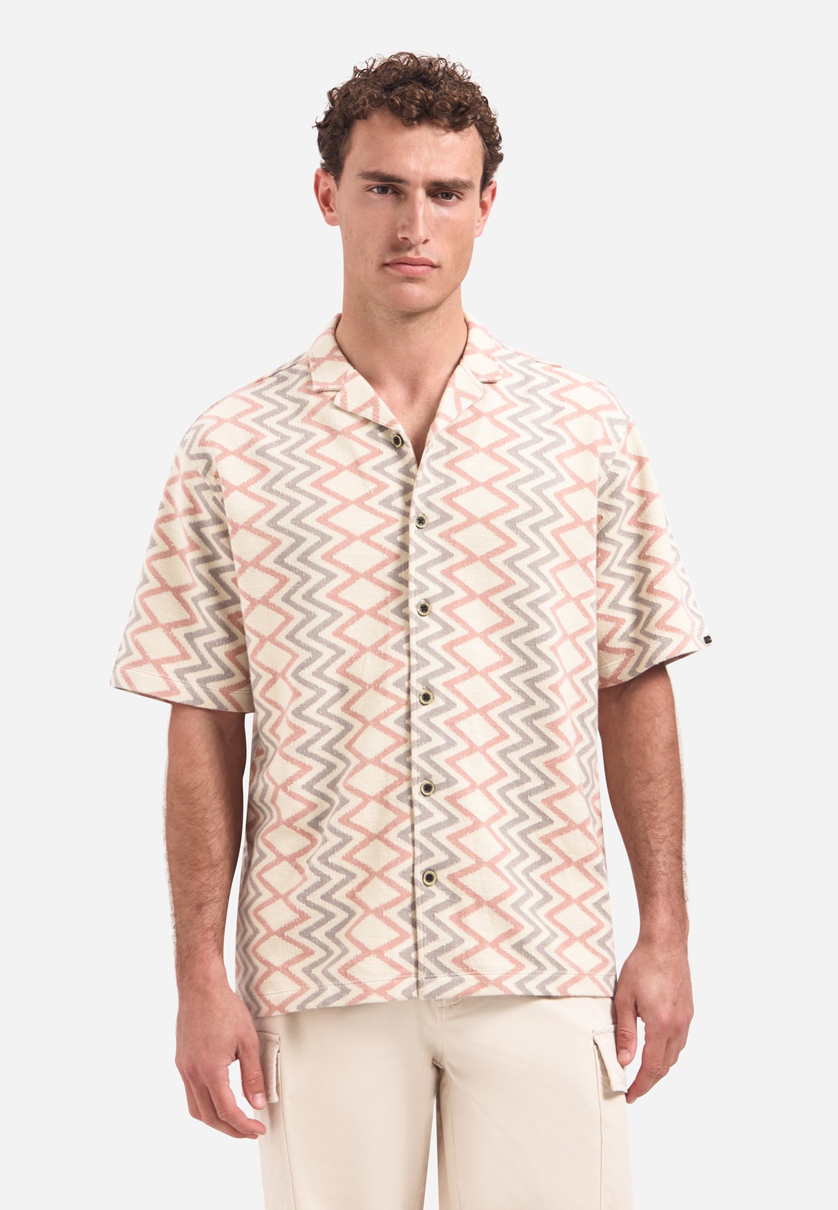 Short-sleeve shirt with zigzag print | Coral