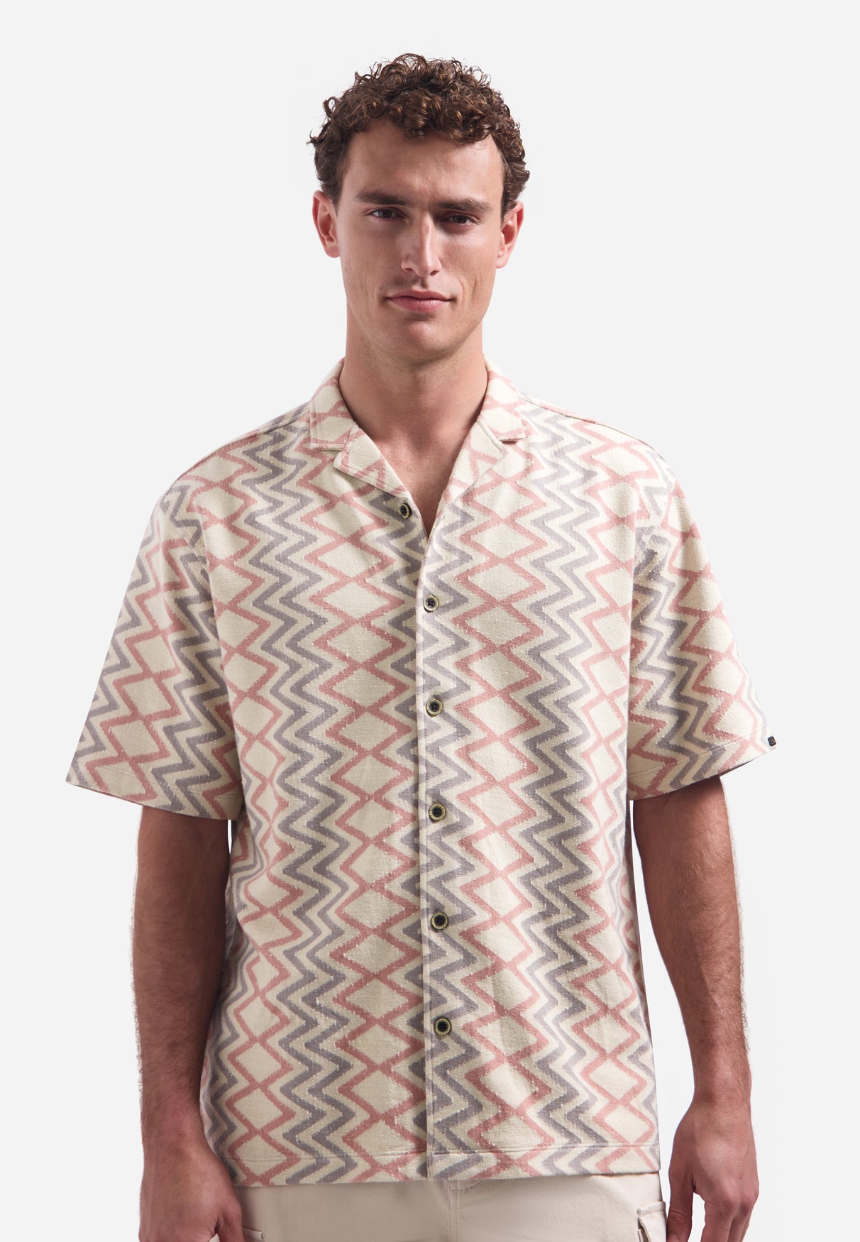 Short-sleeve shirt with zigzag print | Coral