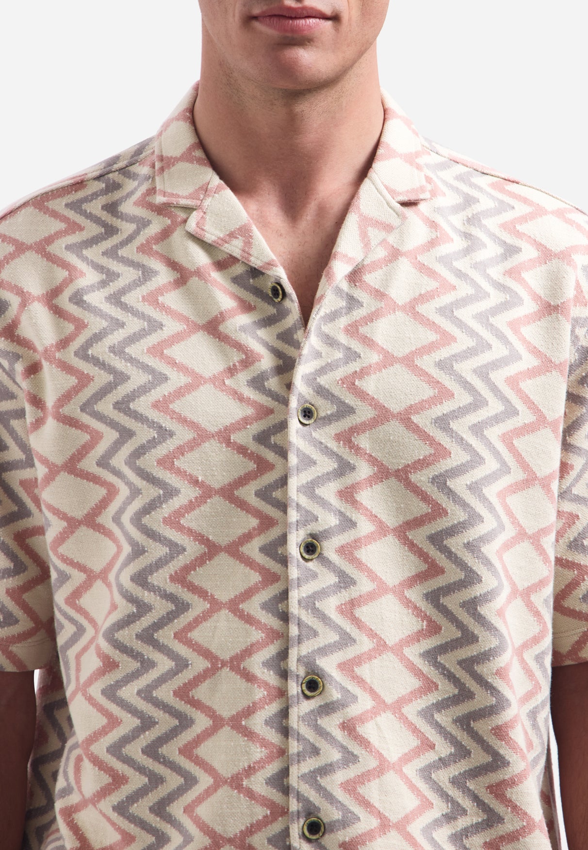 Short-sleeve shirt with zigzag print | Coral