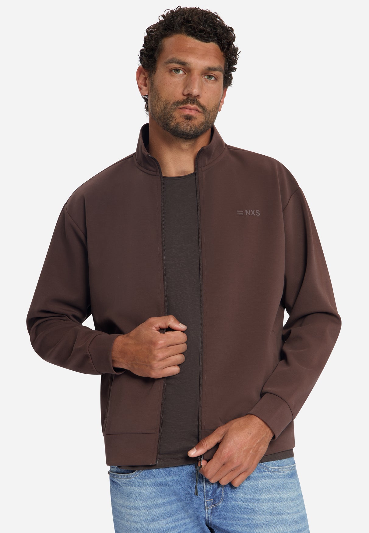 Zip-Up Sweat Jacket | Dark Brown