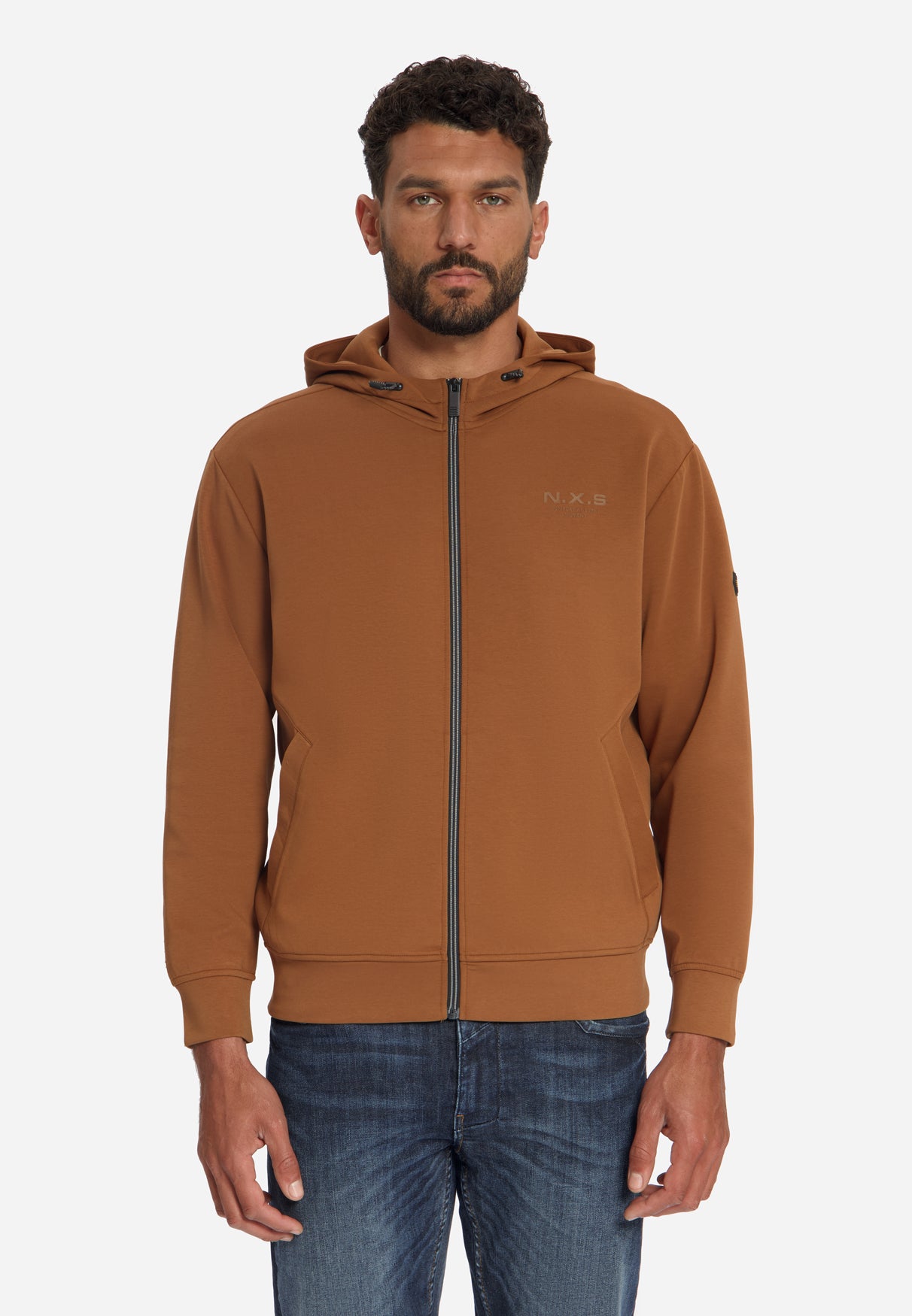 Hooded Zip-Up Sweater | Caramel