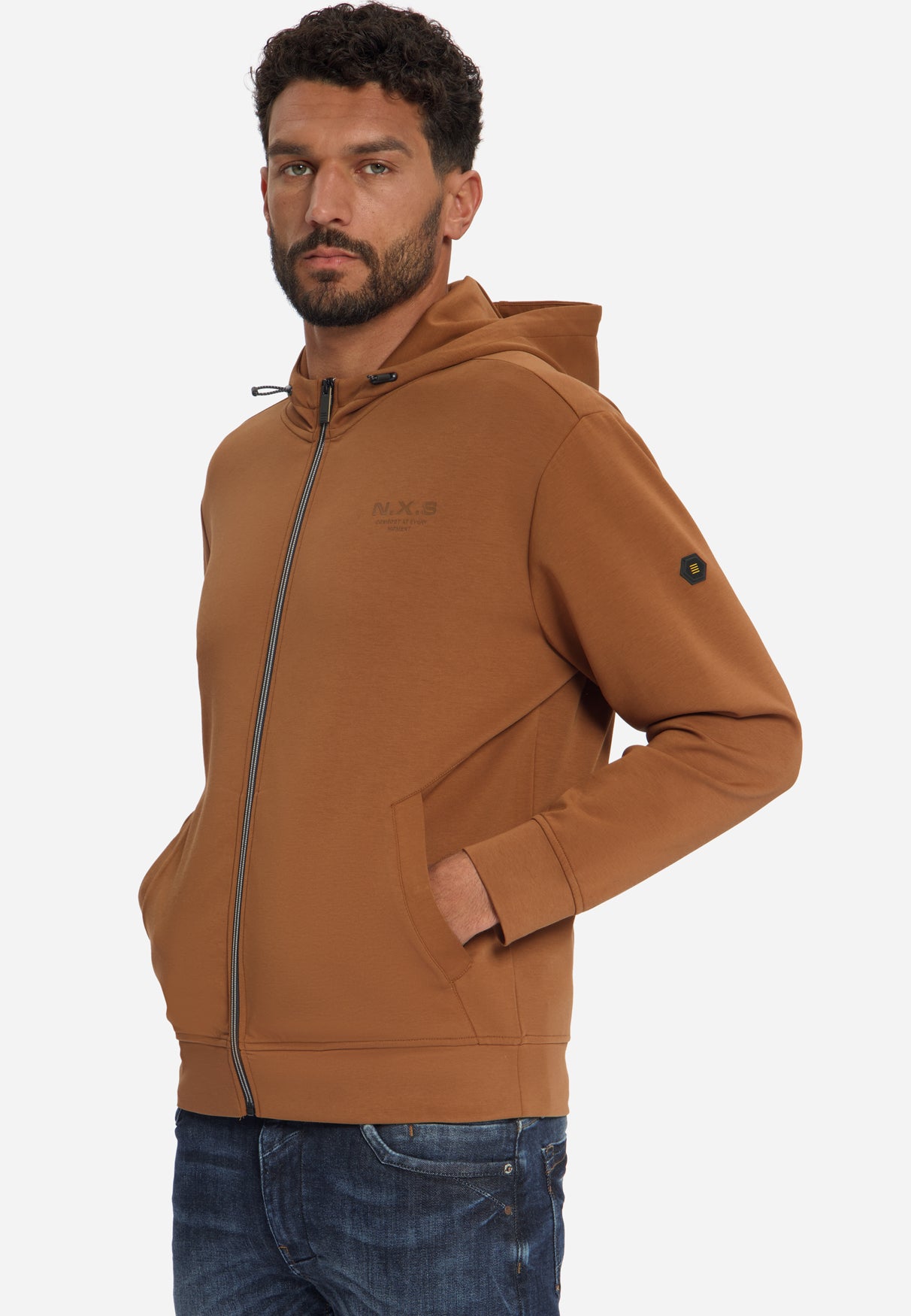 Hooded Zip-Up Sweater | Caramel