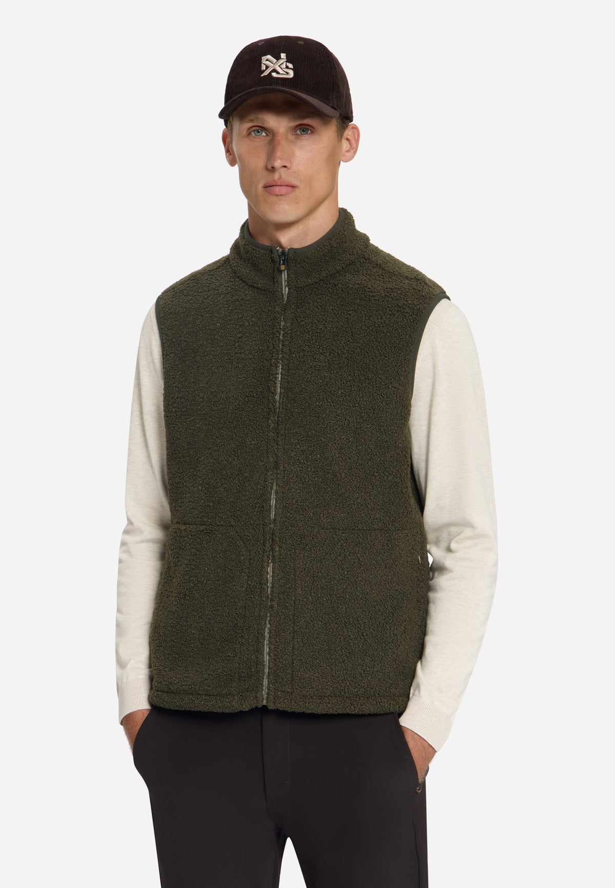 Teddy Zip-Up Vest | Moss
