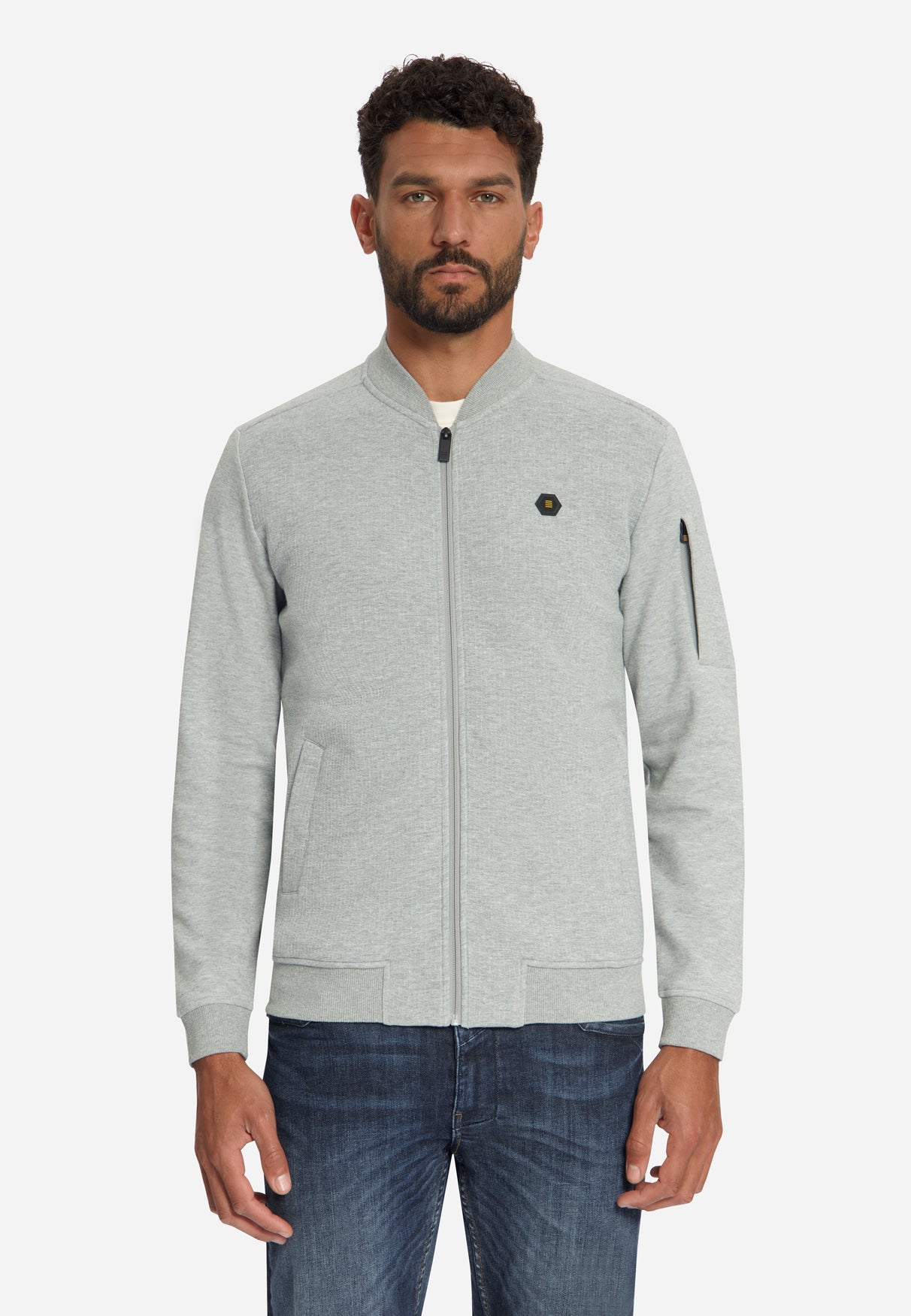 Jacquard Bomber Sweater | Grey Melange