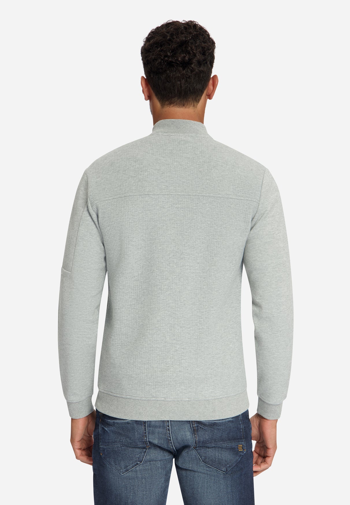Jacquard Bomber Sweater | Grey Melange