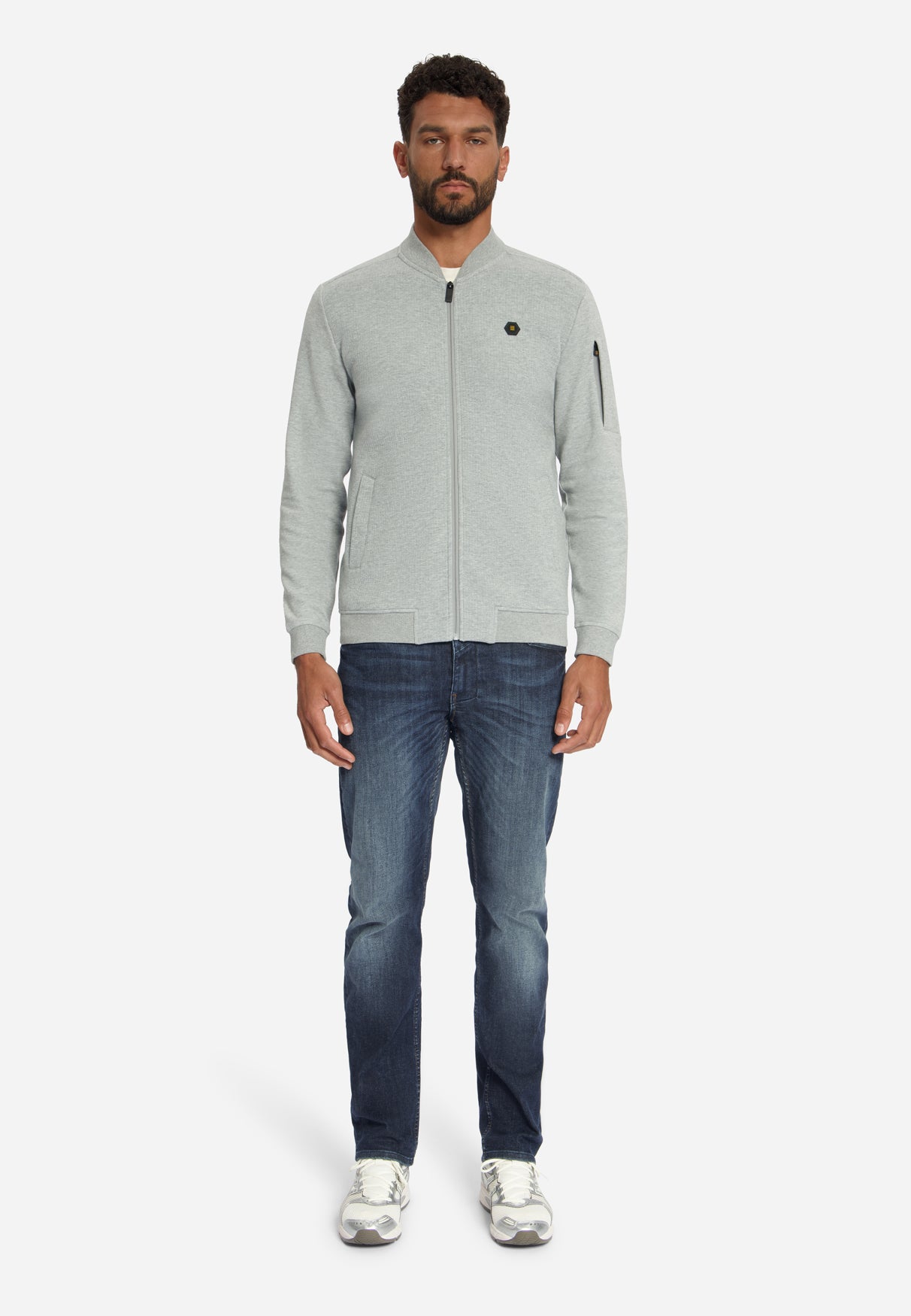Jacquard Bomber Sweater | Grey Melange
