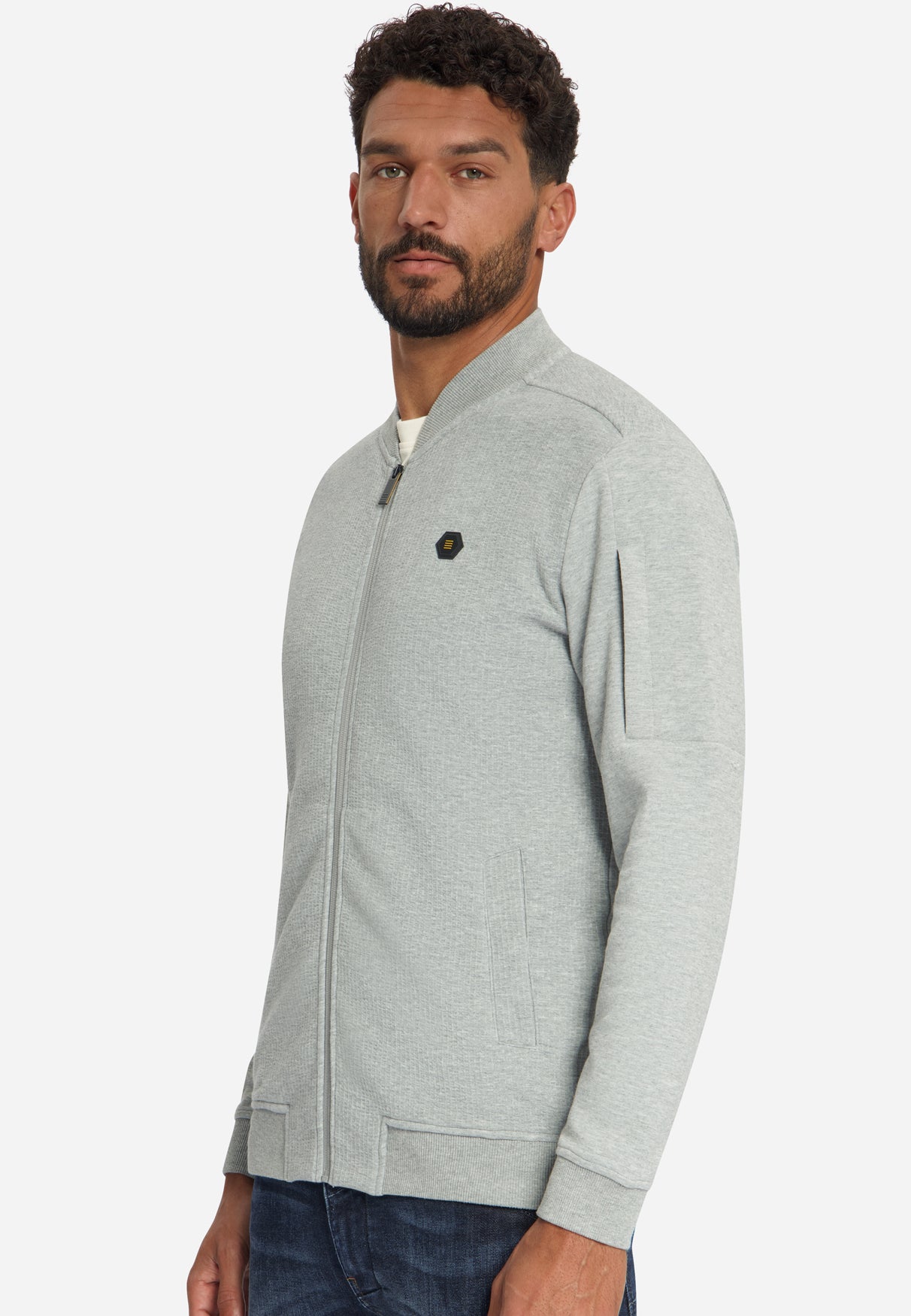 Jacquard Bomber Sweater | Grey Melange