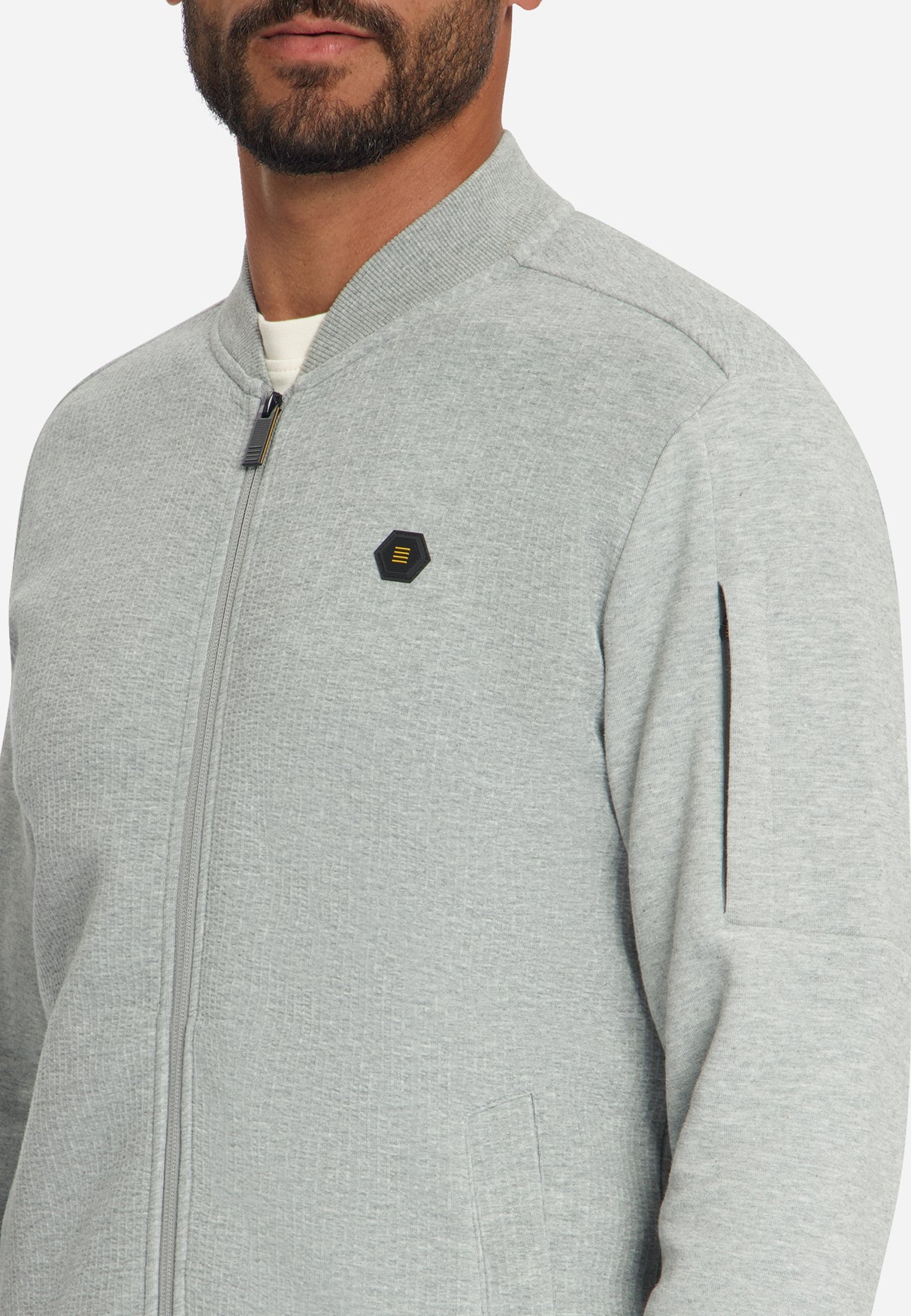 Jacquard Bomber Sweater | Grey Melange