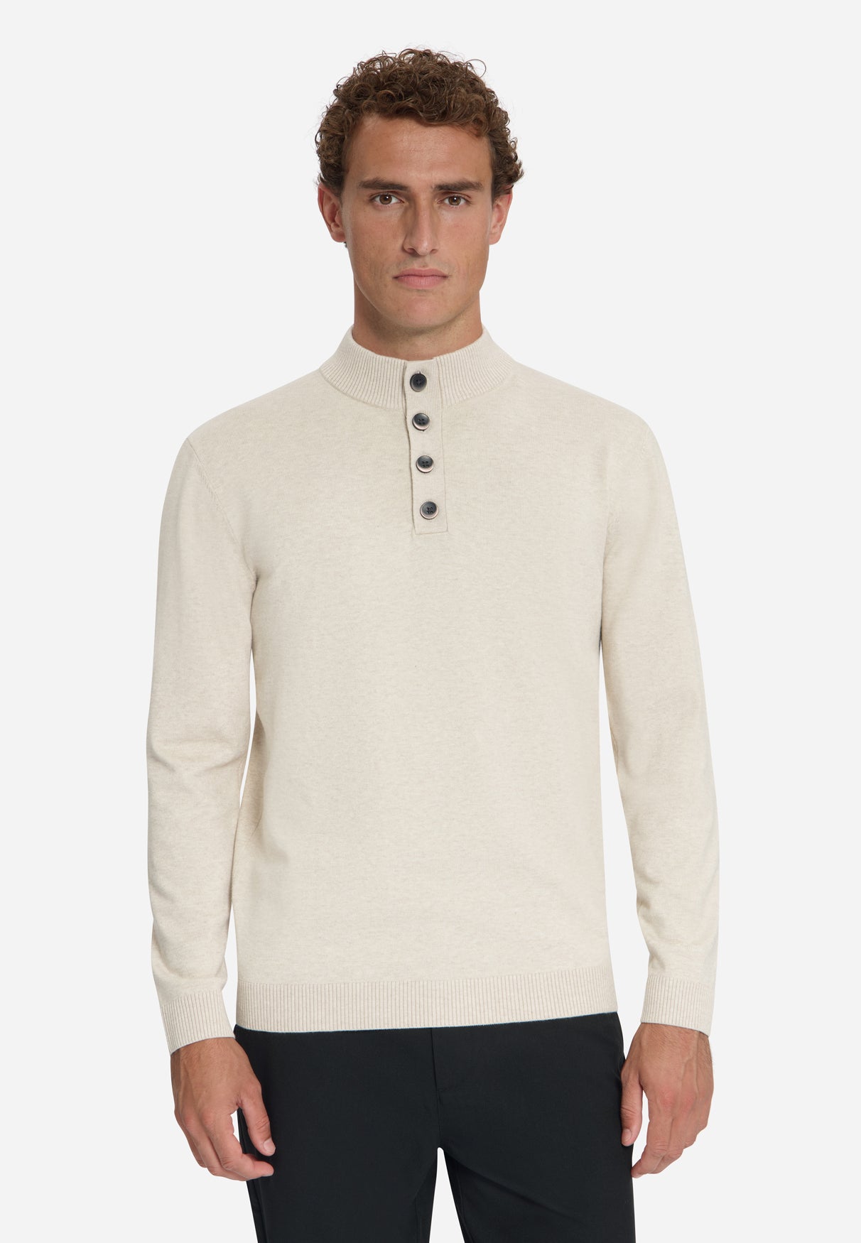 Button Neck Jumper | Stone