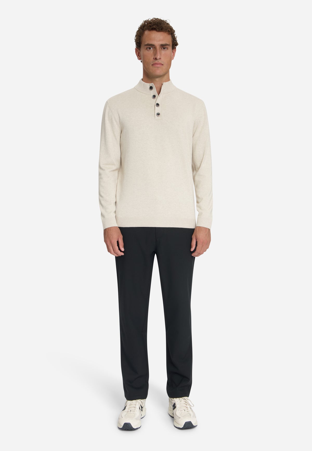 Button Neck Jumper | Stone