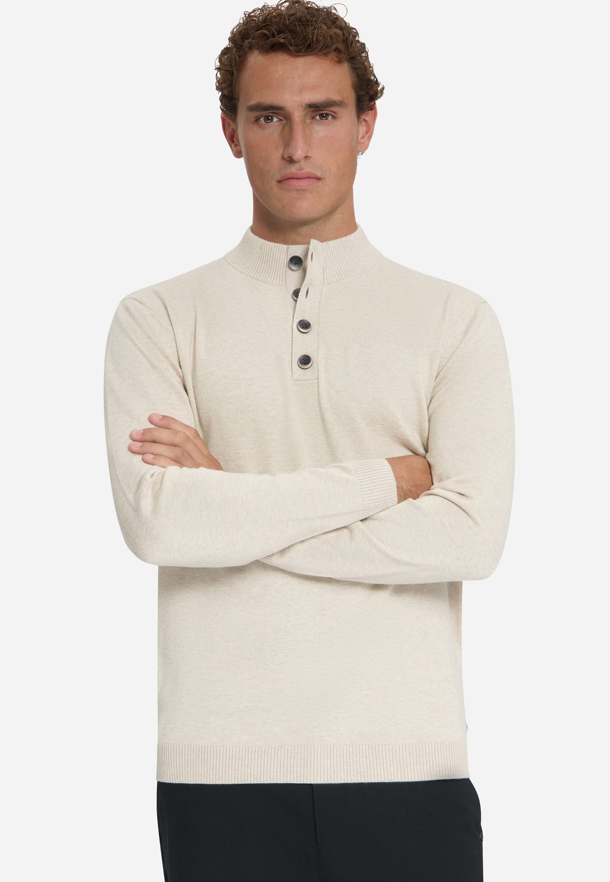 Button Neck Jumper | Stone