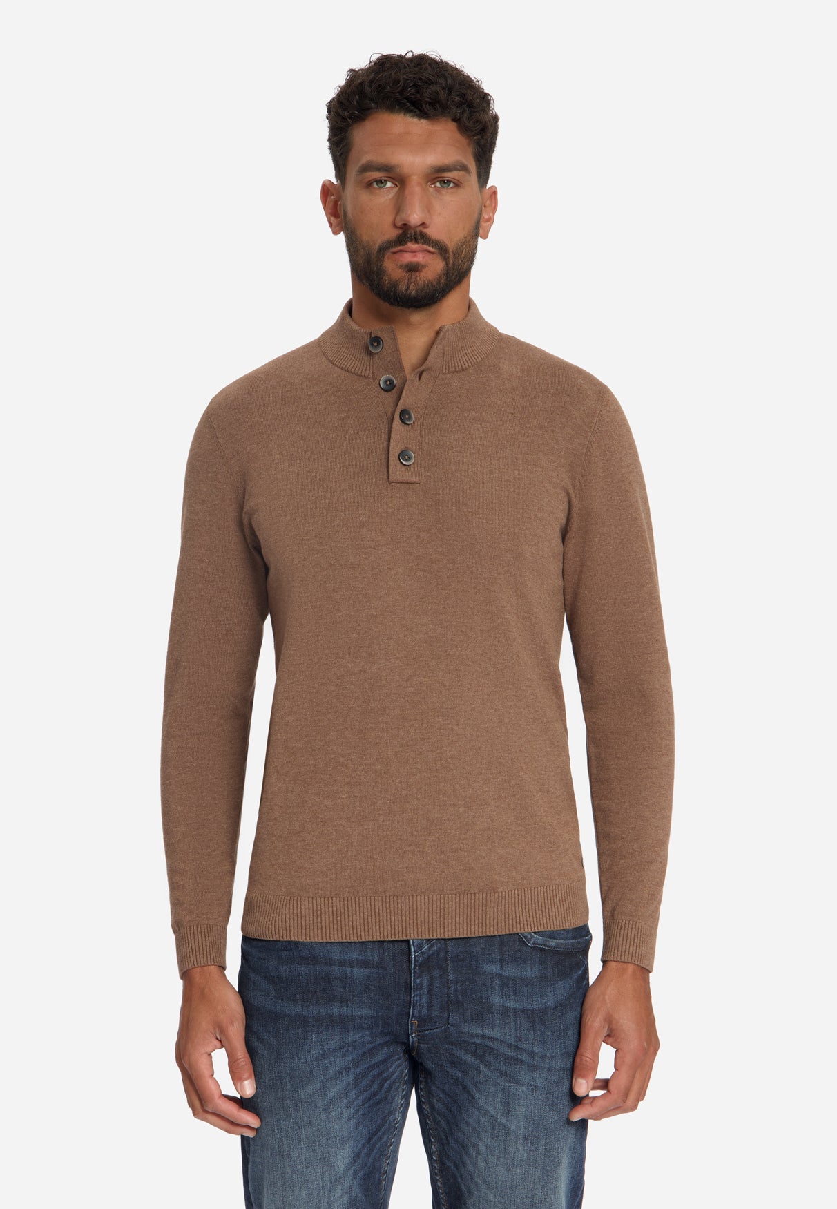 Button Neck Jumper | Light Brown
